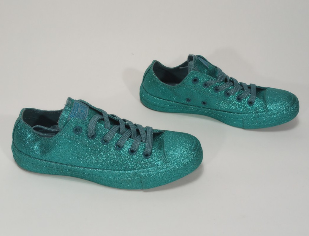 Converse All Star Sneakers Turquoise Sparkle Womens Size 8 Mens Size 6 Low Top