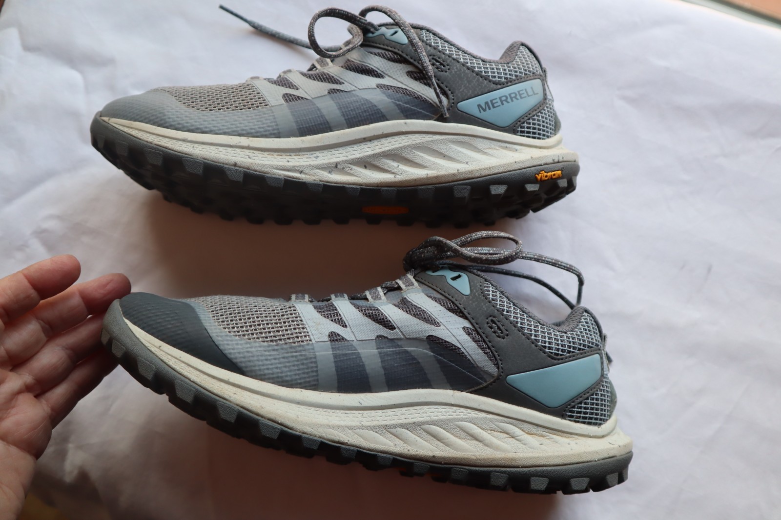 Gray & Blue Synthetic & Textile MERRELL Antora Laced Running Sneakers 8.5