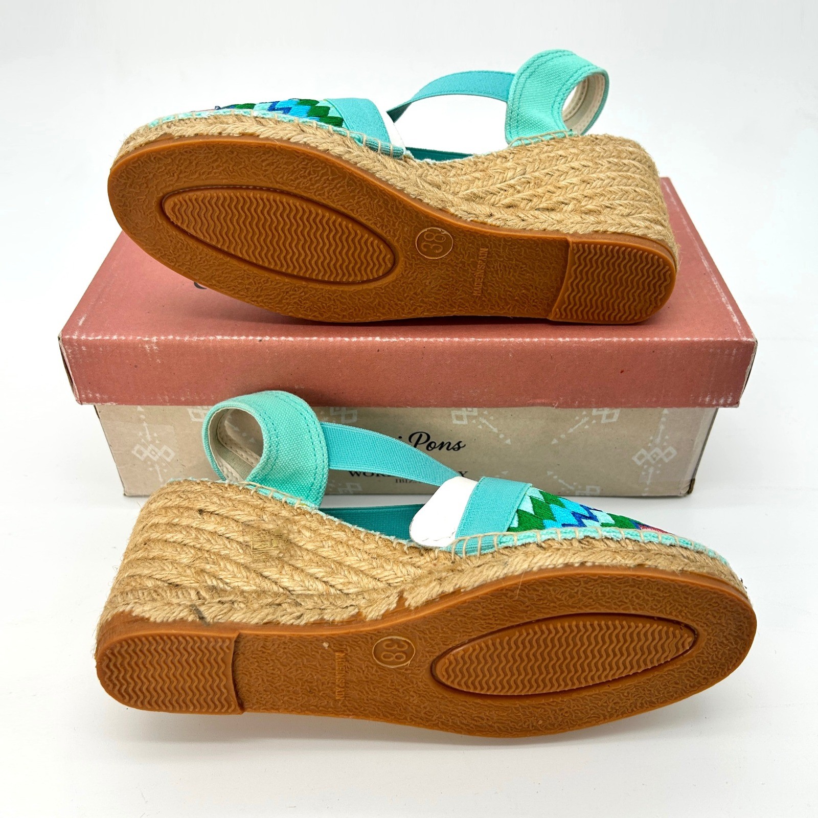 Espadrille Wedge Toni Pons Gardenia Womens Sz. 7.5 EU 38 Rainbow Embroidered NEW