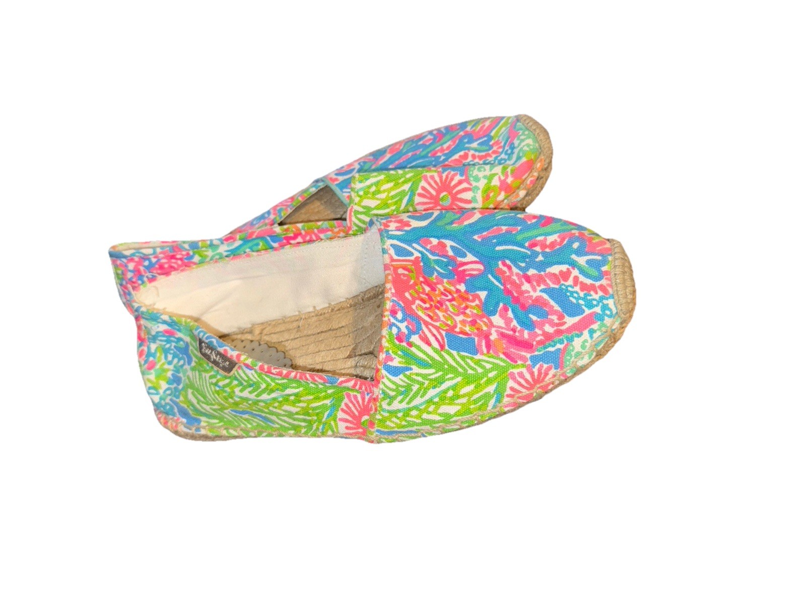Lilly Pulitzer Lia Lovers Coral Espadrilles Sea Spray Blue Size 9 Pink Green