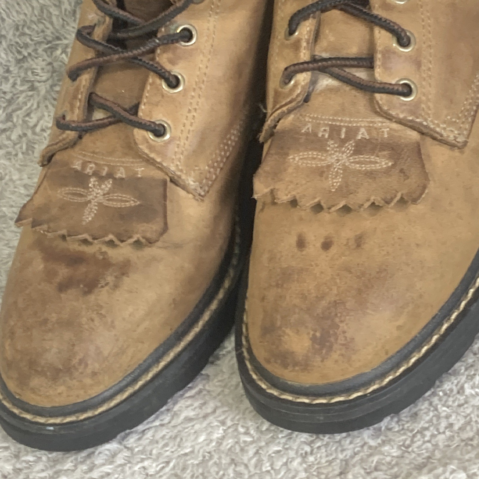 Ariat ATS Boots Womens Lace-Up Ropers Size 6 B Brown Leather Cowgirl Work