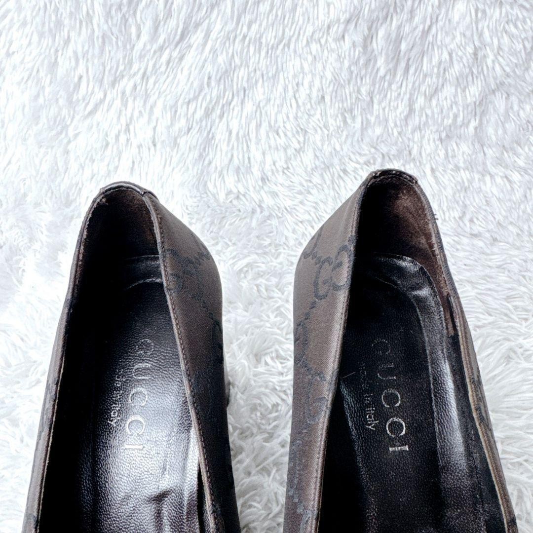 Rare GUCCI GG Pattern Brown Square Toe Heels Shoes 35.5 C 22.5cm US 5.5