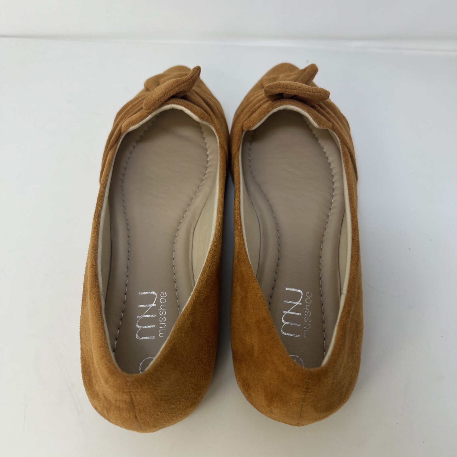 MUSSHOE Women’s Pointed Toe Ballet Flats Mustard Yellow Suede Bow Knot Sz 7 New