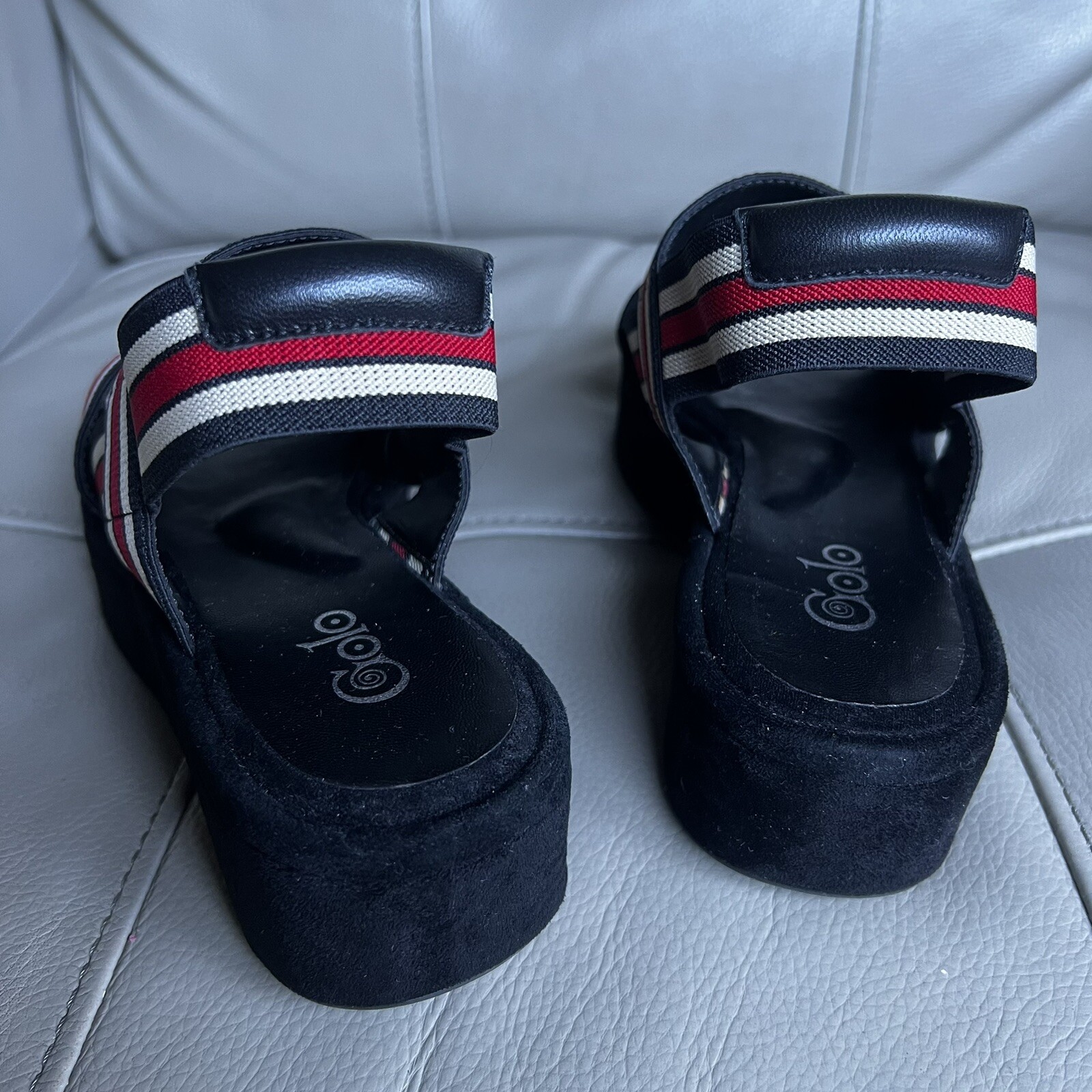 Golo Baird Elastic Strap Platform Sandal Sz 7 Black Red White Chunky Striped