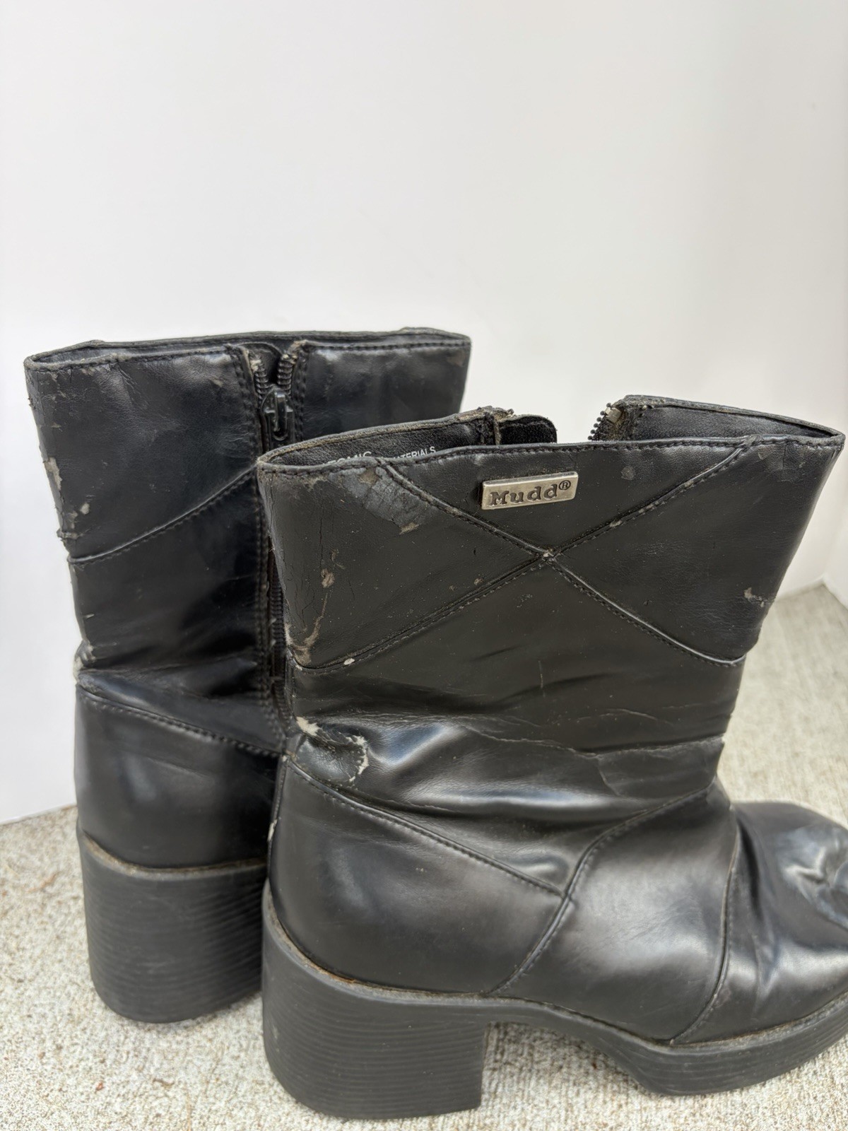Vtg 90s Y2K Mudd Black Chunky Platform Boots Mid Calf Goth Grunge Bratz Size 9