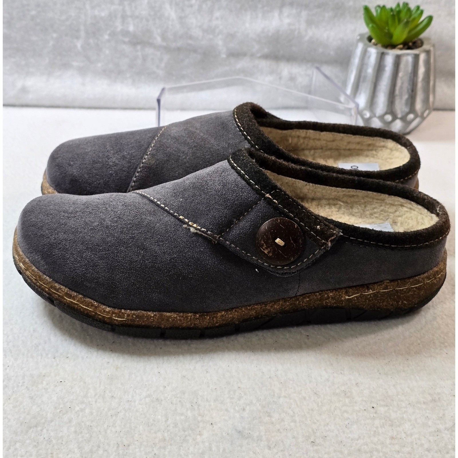 Earth Origins Essential Ezzy Clogs Grey Brick Faux Fur Lined Comfort Shoes