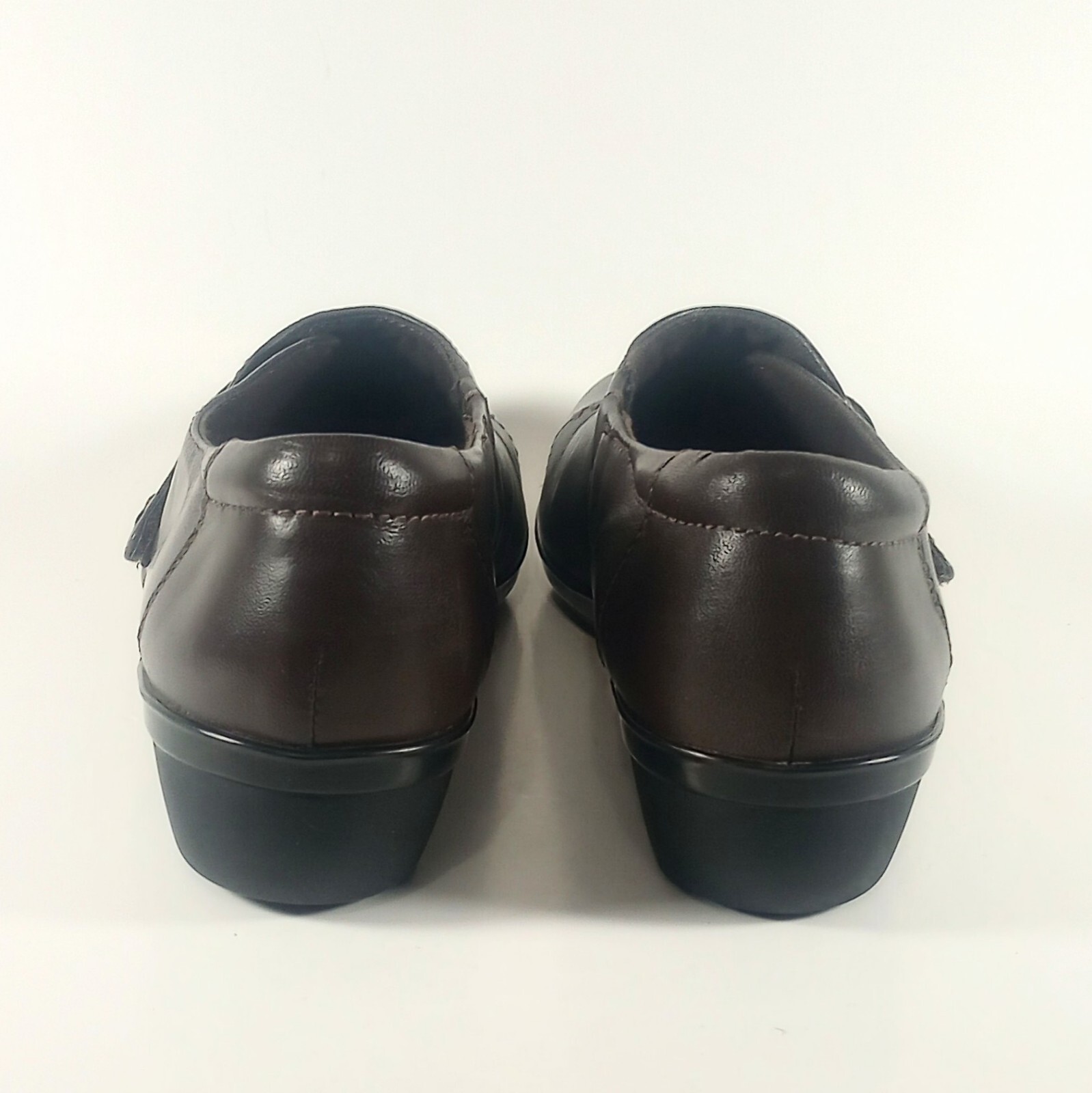 Clarks Womens 8.5M Brown Leather Slip On Wedge Loafers
