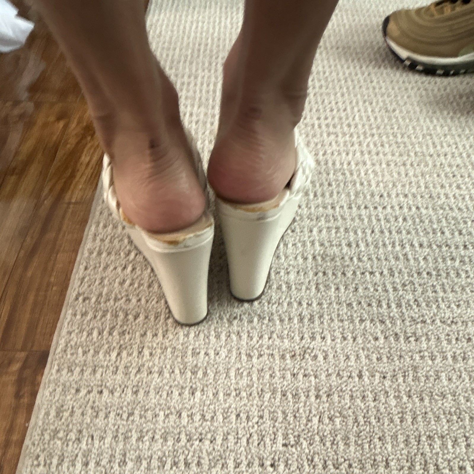 Nine West Women’s Beige Leather Braided Strap Slip-On Wedge Sandals 6