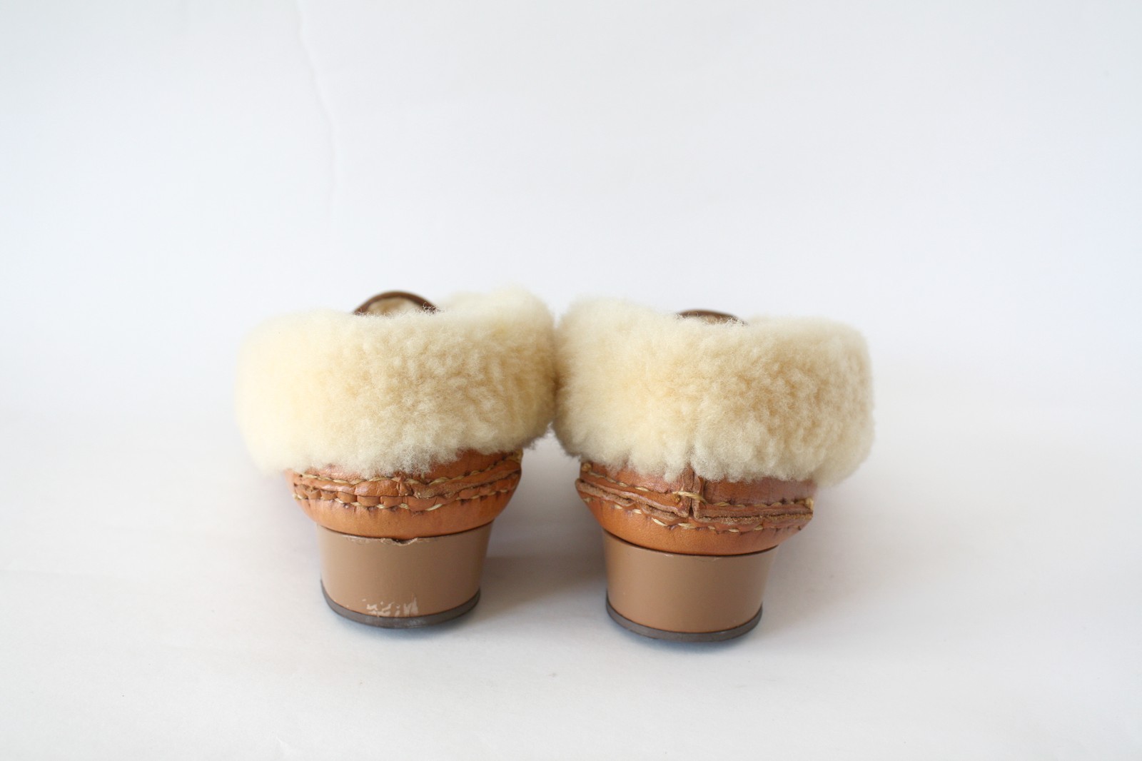 Handmade Artisanal 70s Vintage Brown Stamped Design Leather Lined Heel Moccasins