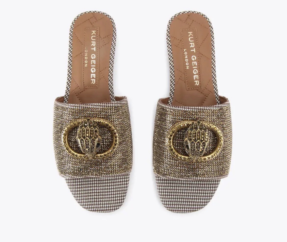 KURT GEIGER LONDON CHELSEA FLAT SANDAL GOLD EU 42 –