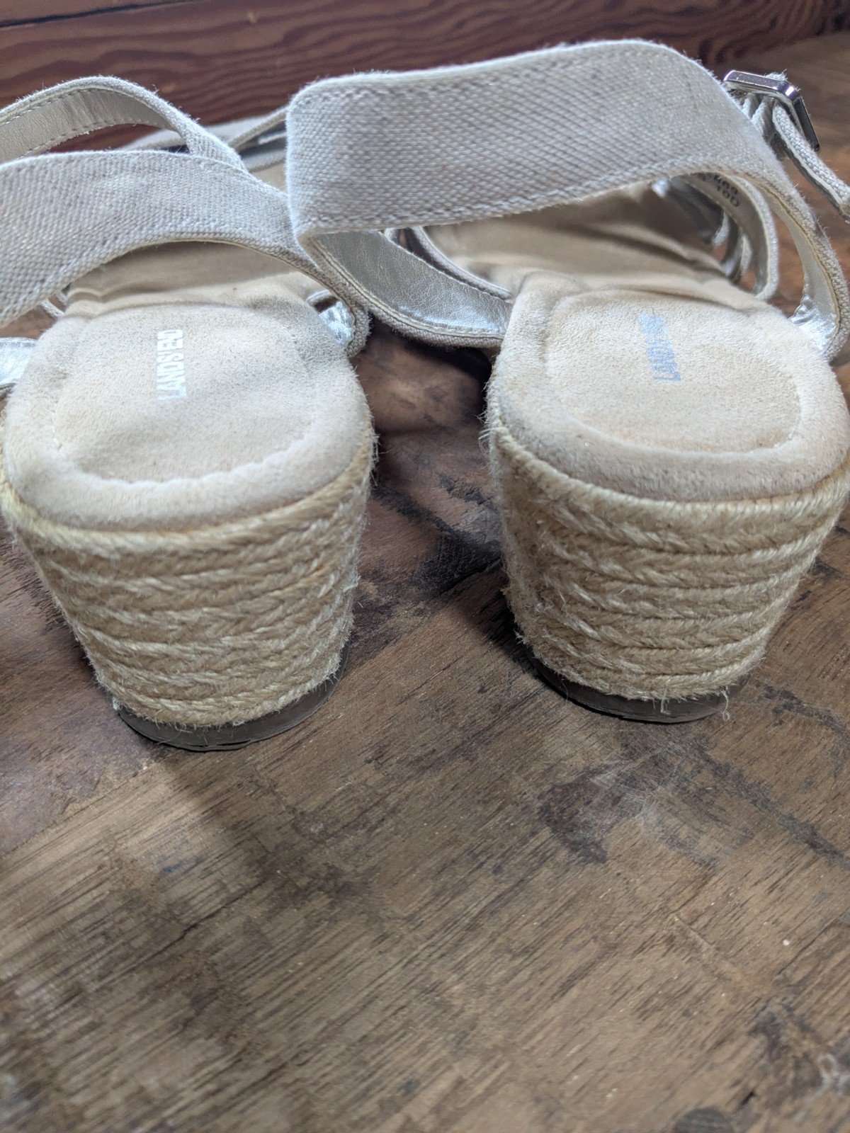 Lands’ End Espadrille Wedge Sandals, Silver Beech, Size 10