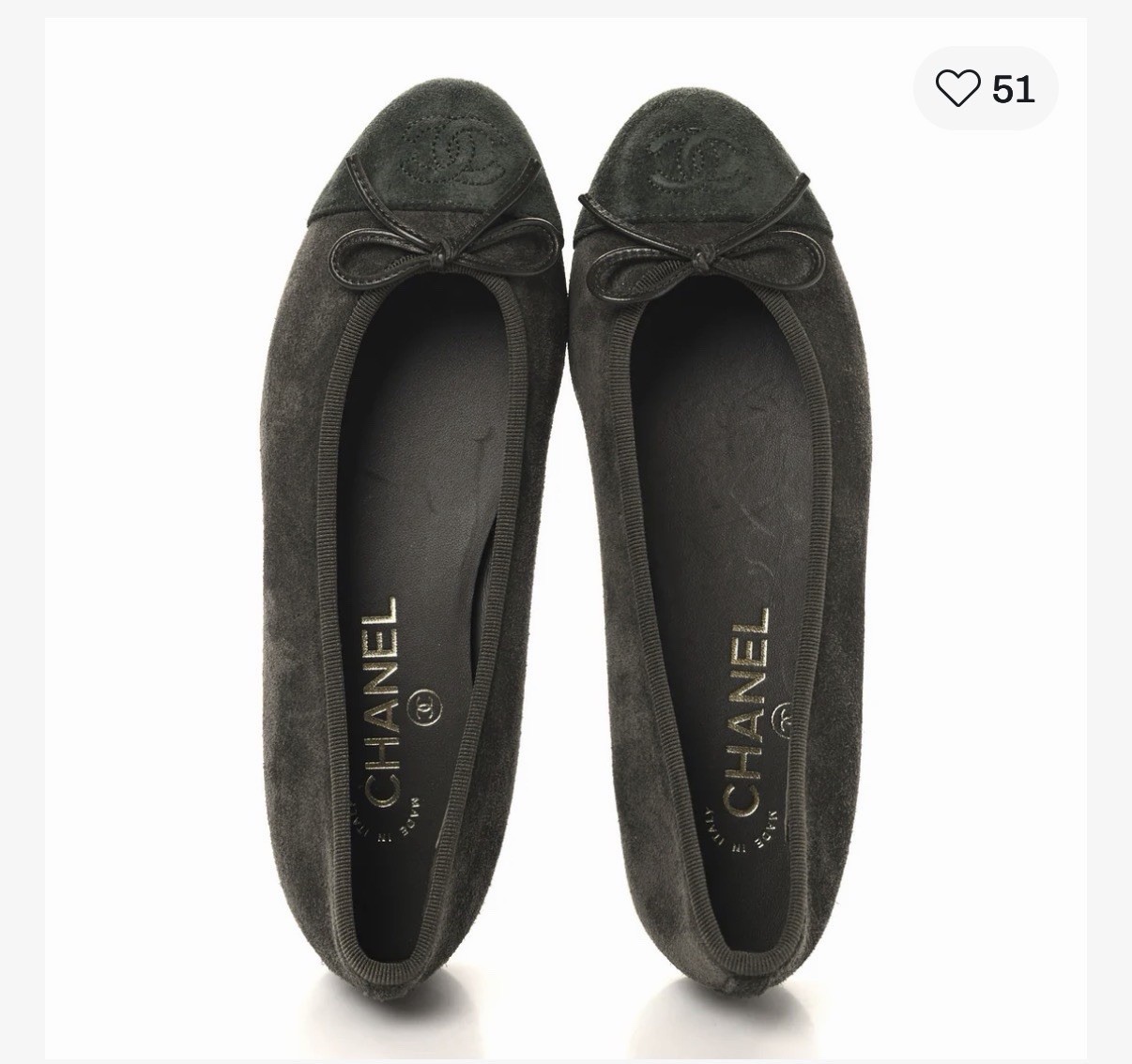Chanel Suede Calfskin Cap Toe CC Ballerina Flats 40 Dark Khaki Dark Green
