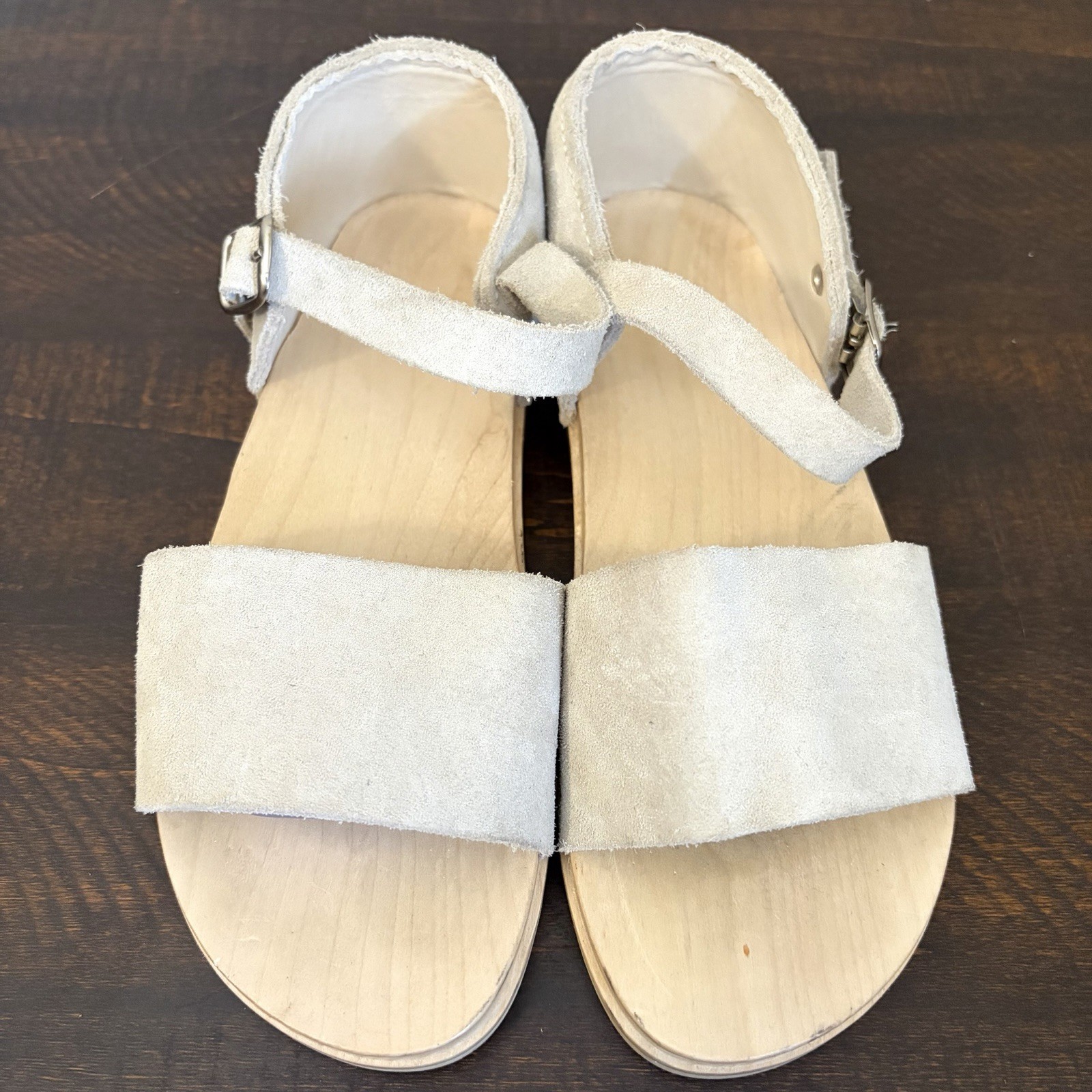 No. 6 Scout Suede Sandals Wooden Base Light Gray Size 36 / US 6.5