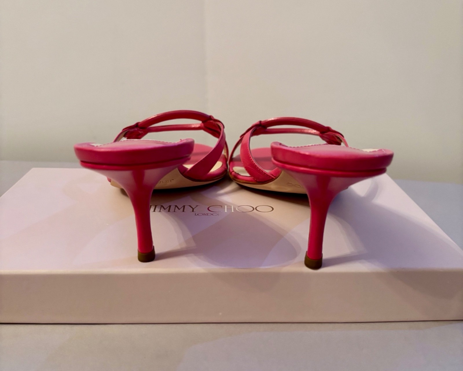New Jimmy Choo Pink Fuchsia Sandals Shoes Heels w Box Italy Leather Summer 40