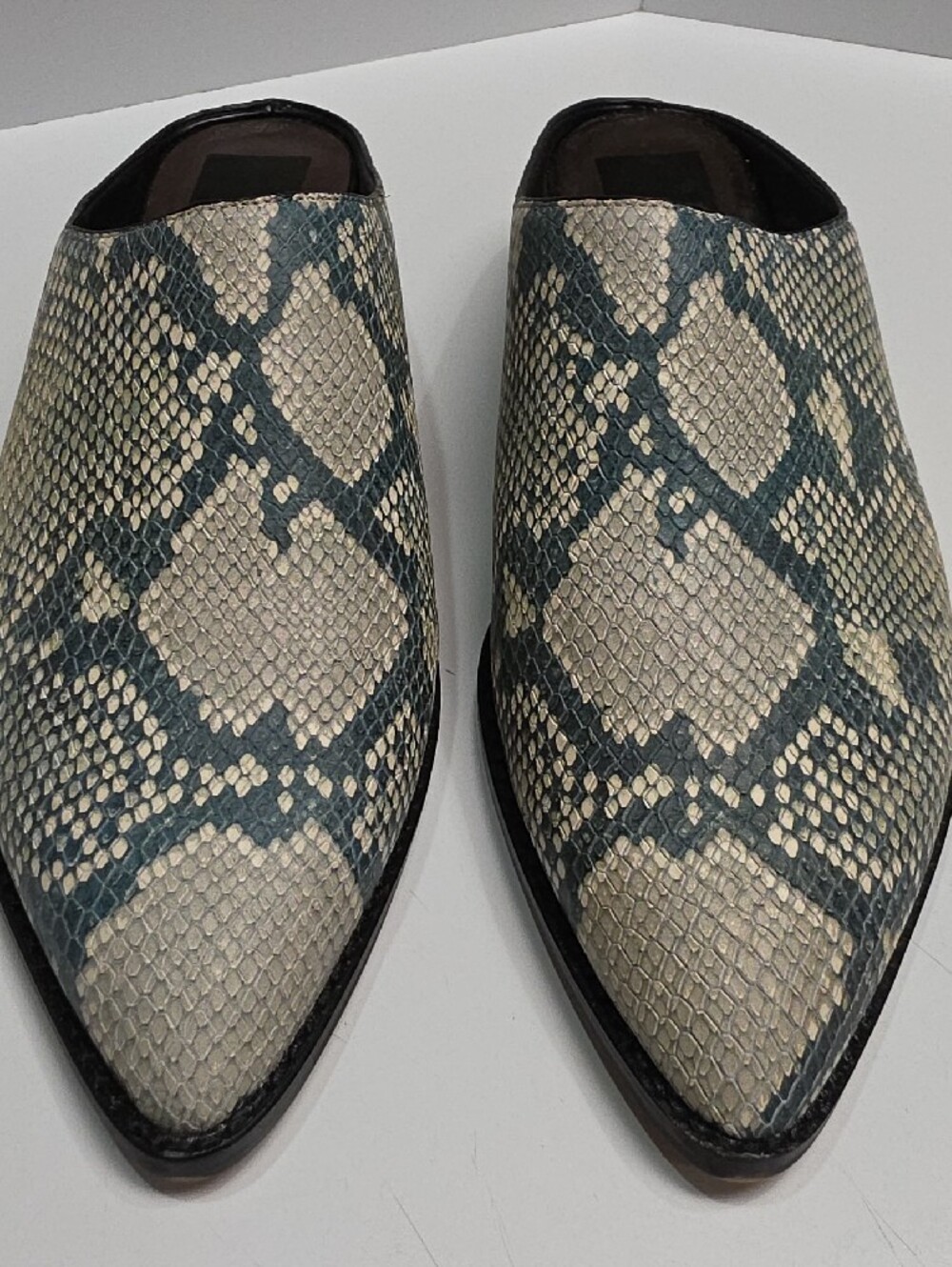 Dolce Vita Roya Snake-Embossed Print in Beige and Muted Blue/Teal – Size 11