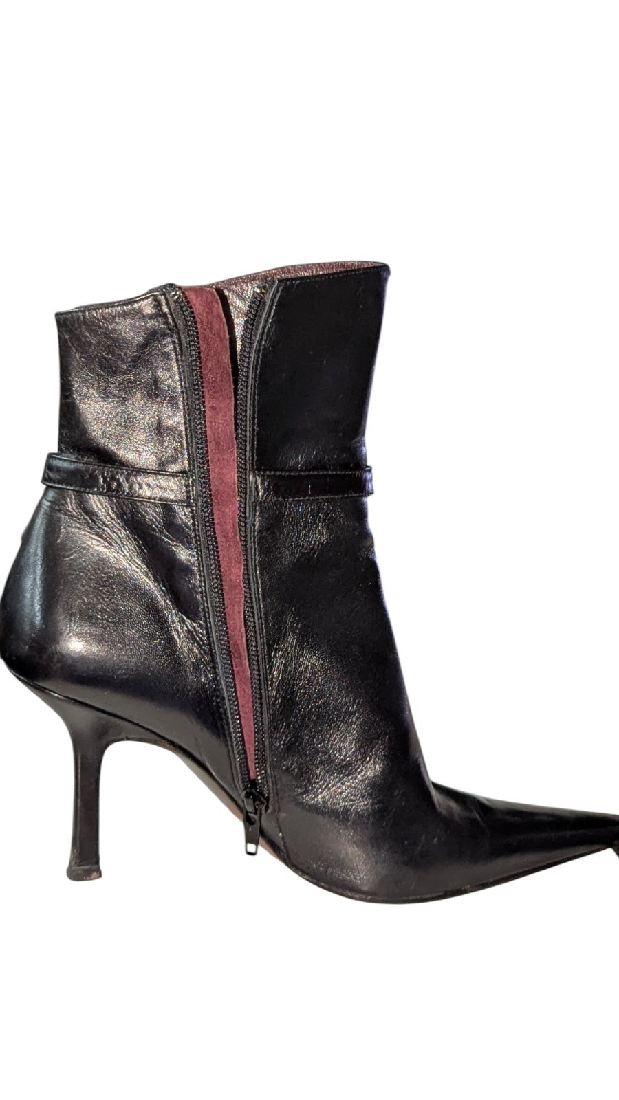 Vintage Albert Nipon Black Leather Pointed Toe Ankle Boots Heels Sz 7.5 M In Box