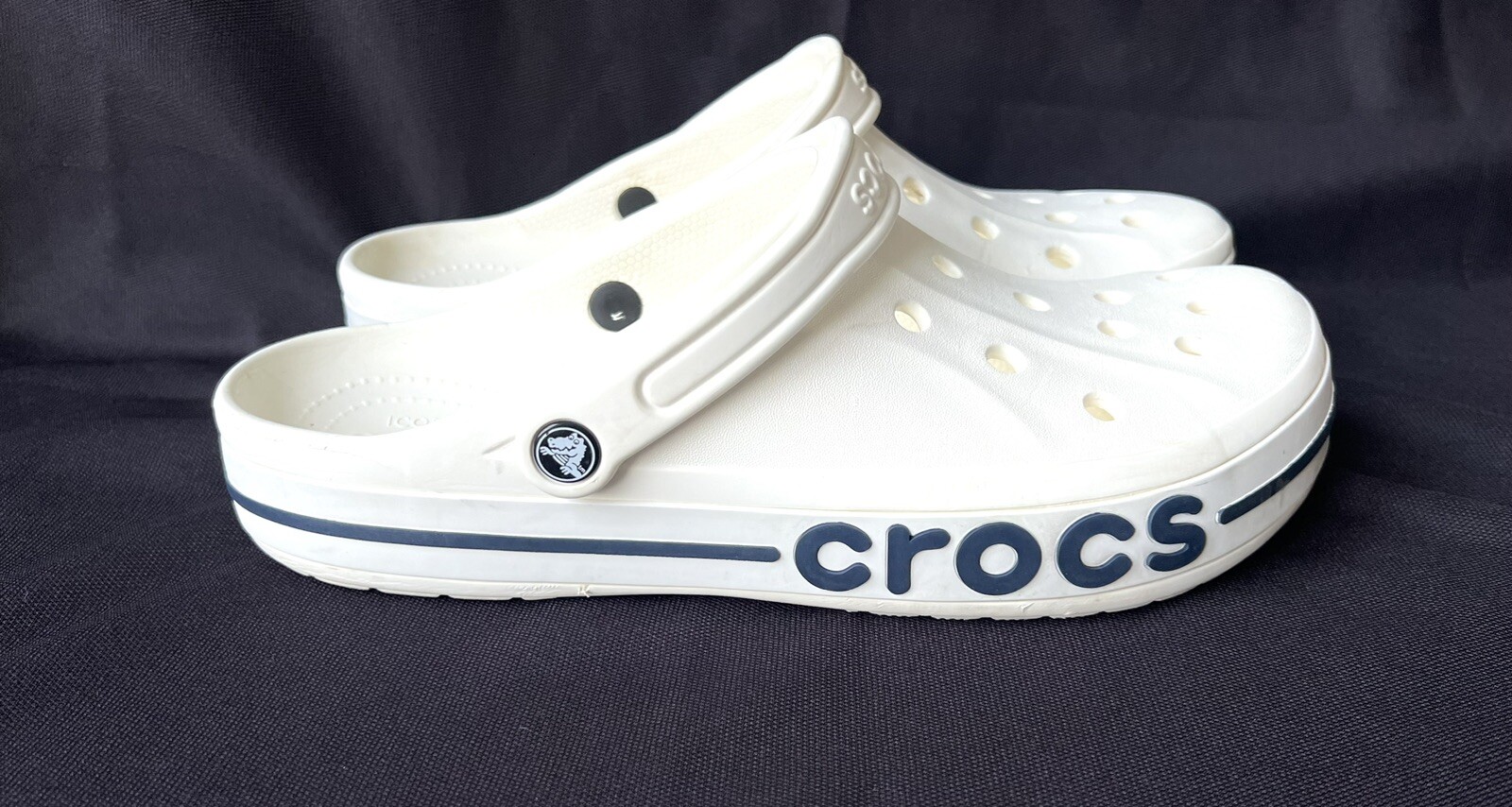 Crocs Bayaband Clog White Navy Logo 205089-126 Men’s Size 13 EUC Fast Shipping