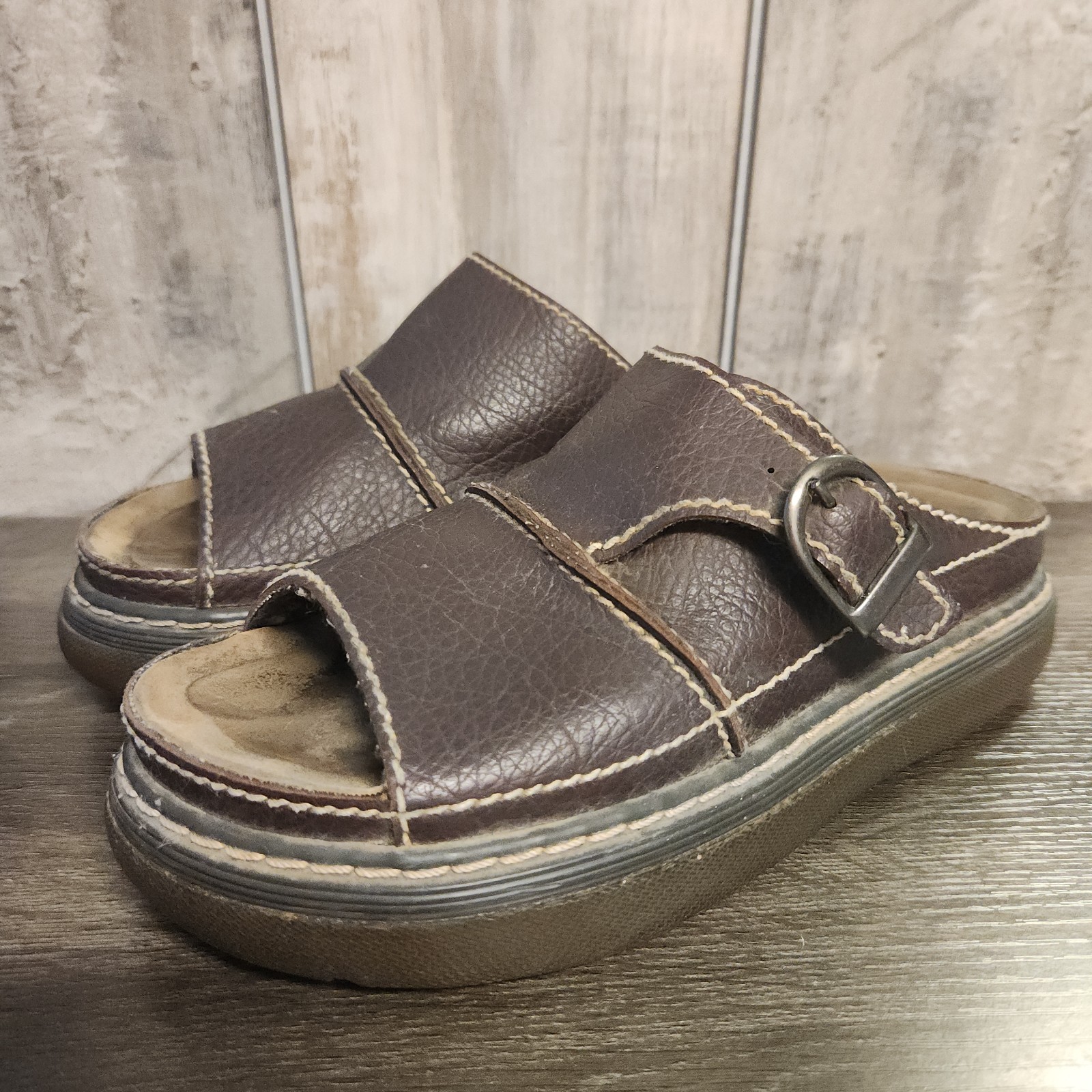 Y2K Vtg Faded Glory Chunky Platform Buckle Brown Sandals Womens 8 Grunge Boho