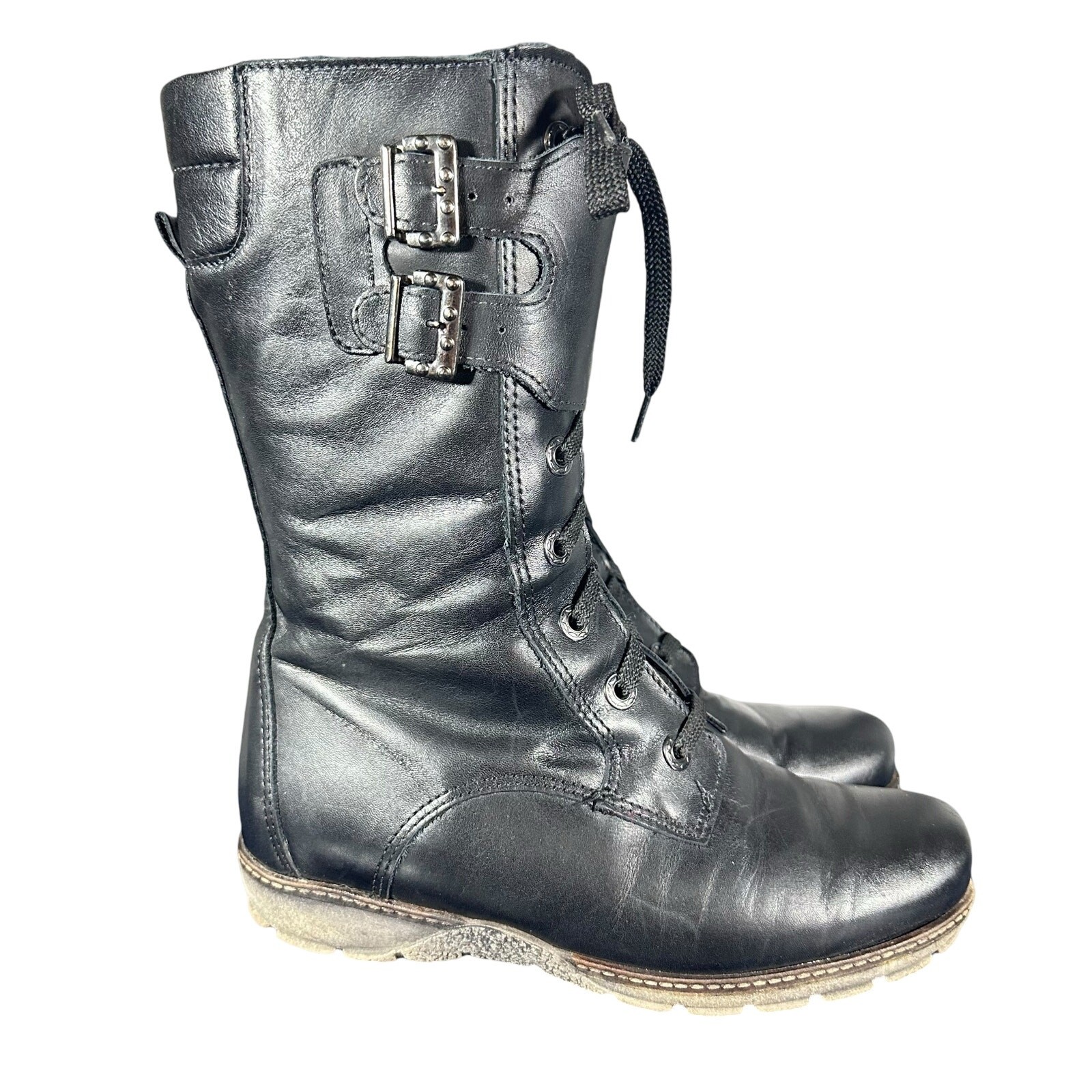 PW Brodie Black Combat Wedge Ankle Boots – Size 6 / 6.5
