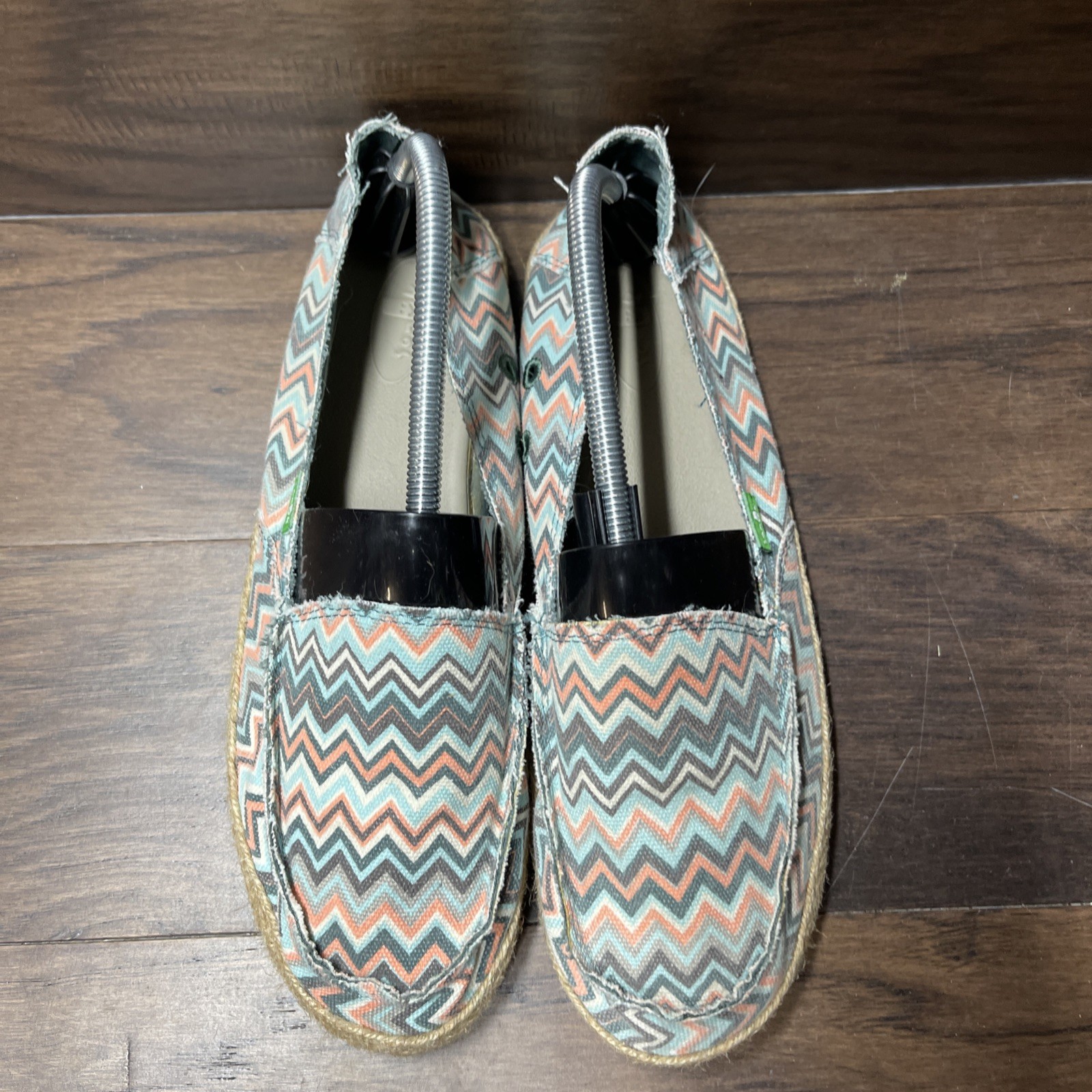 SANUK Women’s Funky Fiona Chevron Flats Sz 10 Loafers Shoes Teal Blue Multicolor