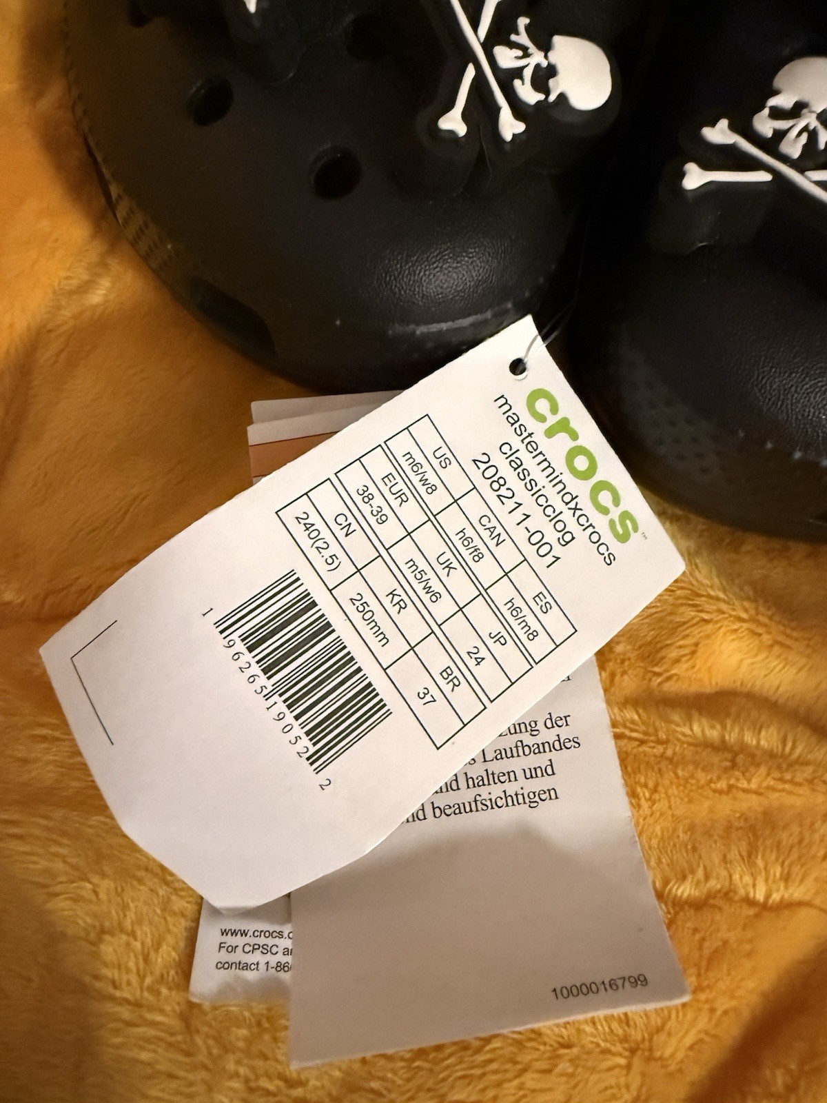 Crocs X Mastermind Classic Clog Skulls Black Size W8 / M6 New With Tag
