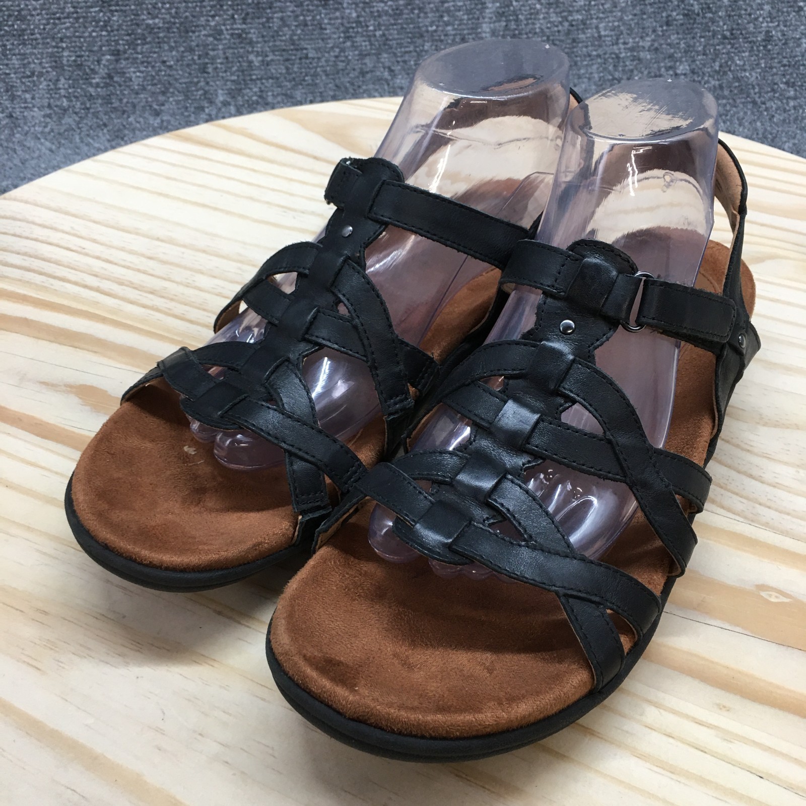 Cobb Hill Sandals Womens 10 N Ruby Strappy Slingback Flats CI7777 Black Leather