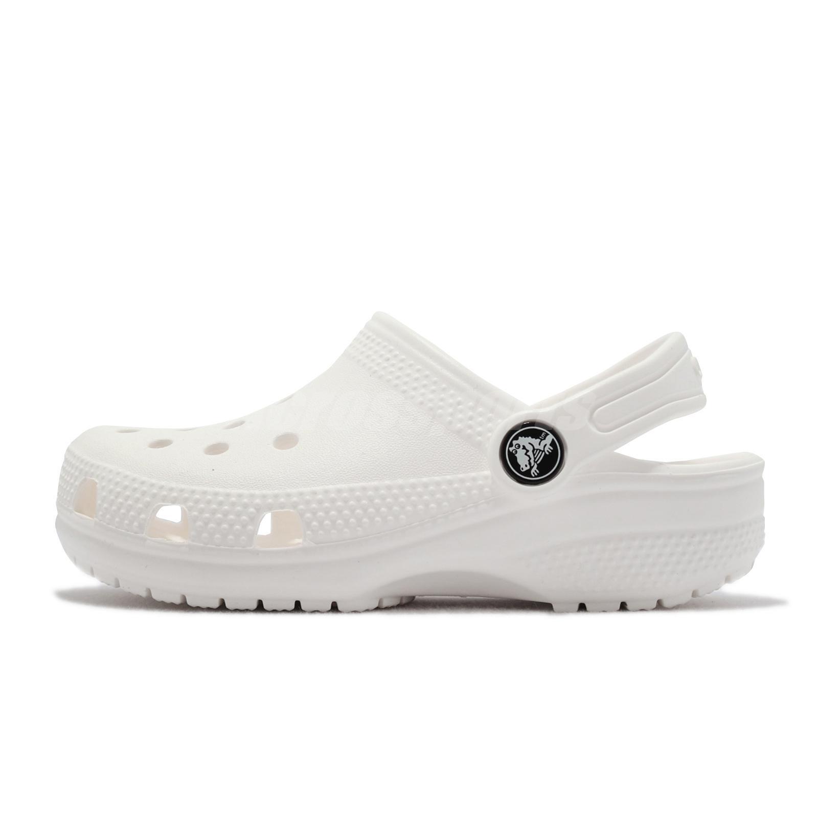 Crocs Classic Clog K White Black Kids Preschool Slip On Casual Sandal 206991-100