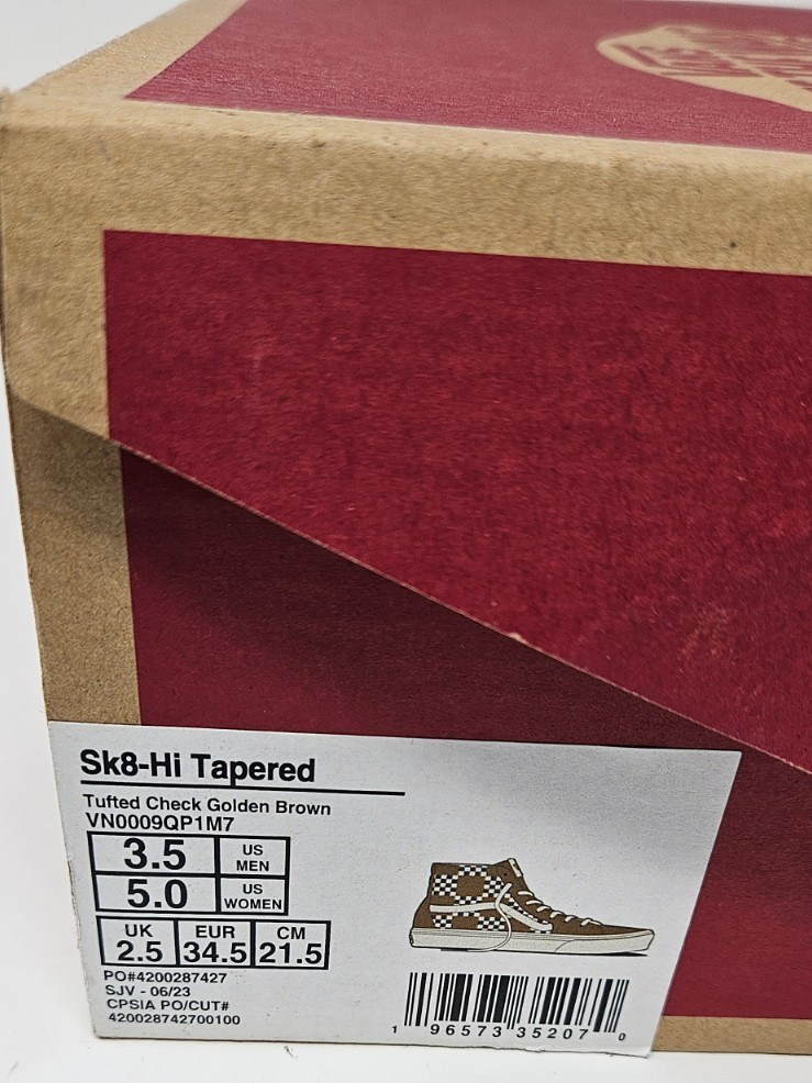 Vans Sk8 Hi Tapered Tufted Check Golden Brown Women’s 5 Men’s 3.5 New In Box