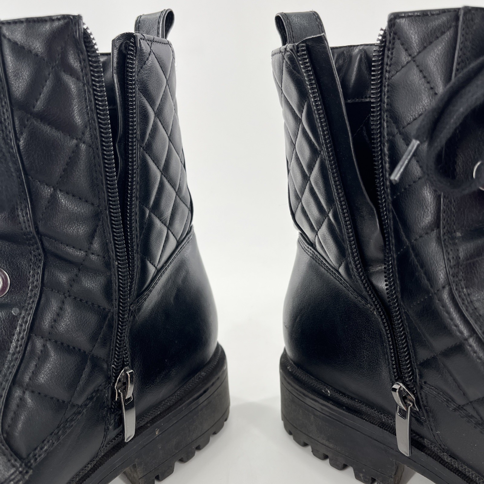 Quilted Moto Biker Womens Boot Combat Goth Nine West Bootie Zip Faux Leather 9.5