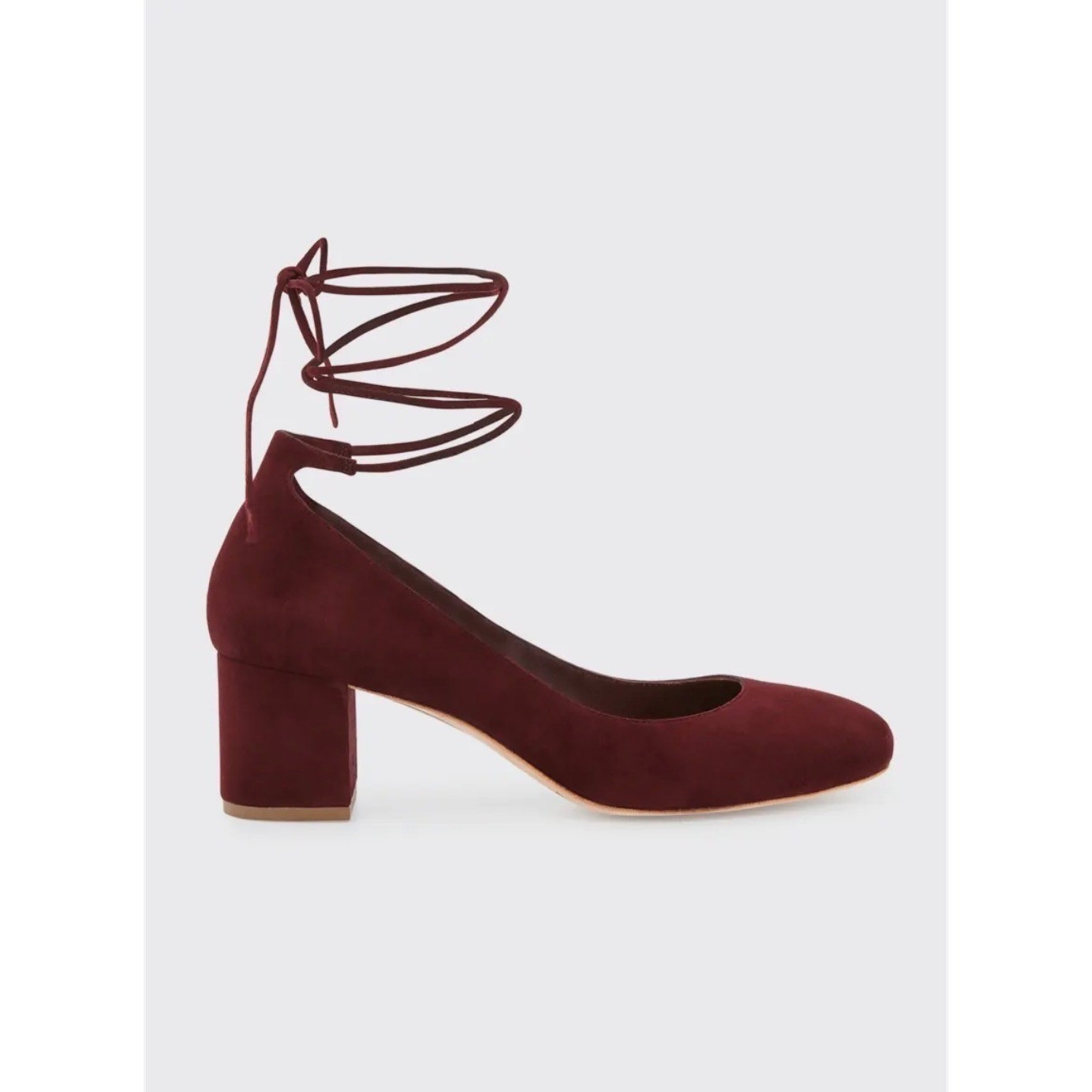 Loeffler Randall Clara Burgundy Suede Ankle Wrap Block Heel Pumps 9B Balletcore