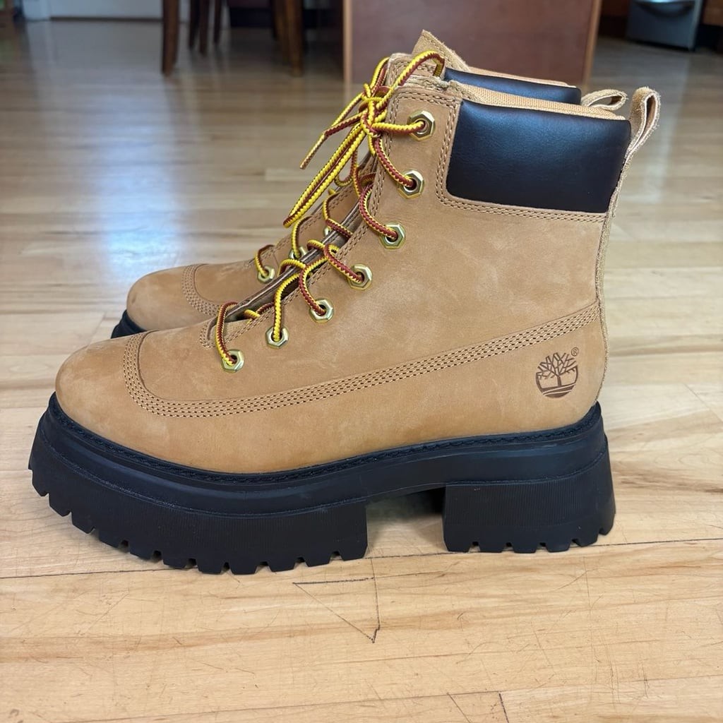 Timberland Women’s Sky 6-Inch Platform Lace-Up Boots in Wheat Nubuck