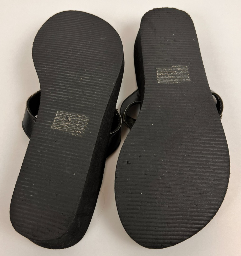 Olivia Miller Black & Blue Shiny Beaded Slip-on Wedge Flip Flop Sandals Sz 7.5