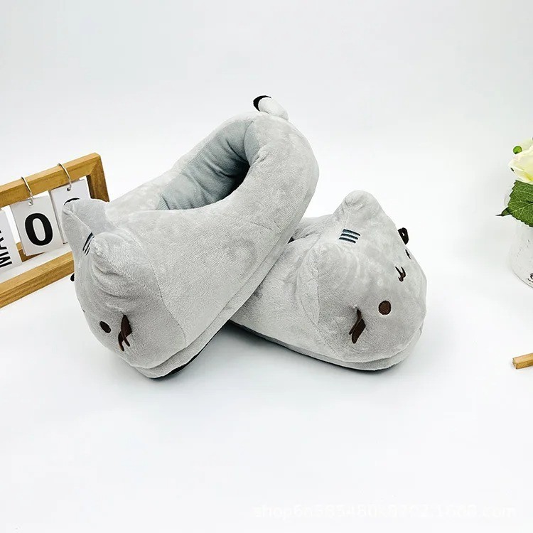 Cartoon Full Covered Cat Slippers Warm Winter Slides Soft Plush Doll Indoor Cute