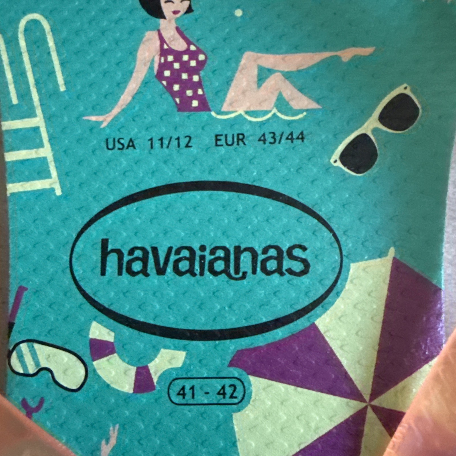 Havaianas Slim Green Pool Party Design with Orange Gel Straps 41/42 – New