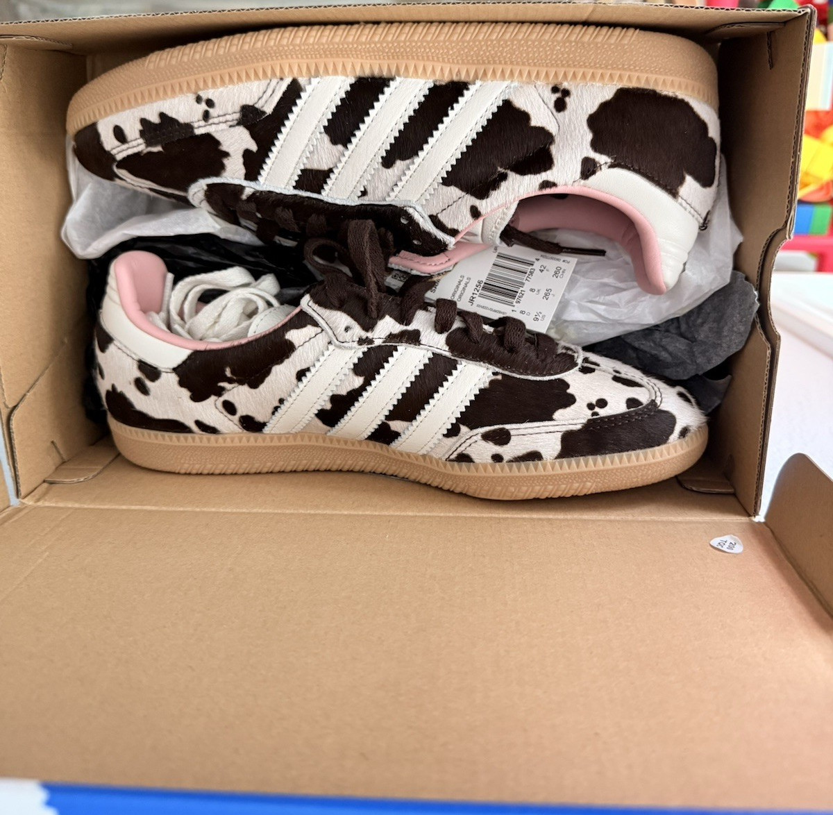 adidas Samba OG W Cow Print Brown/White/Pink Low Top Lace-Up Sneakers JR1256