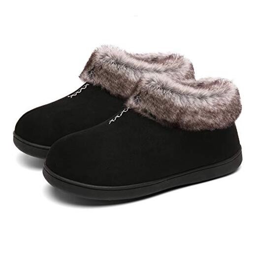 Women’s House Shoes Memory Foam Suede Moccasin Slippers 10 Women/8 Men Black