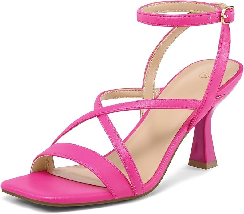 Mysoft Strappy Heels Womens 9.5 Hot Pink Square Toe Kitten Ankle Strap Sandals