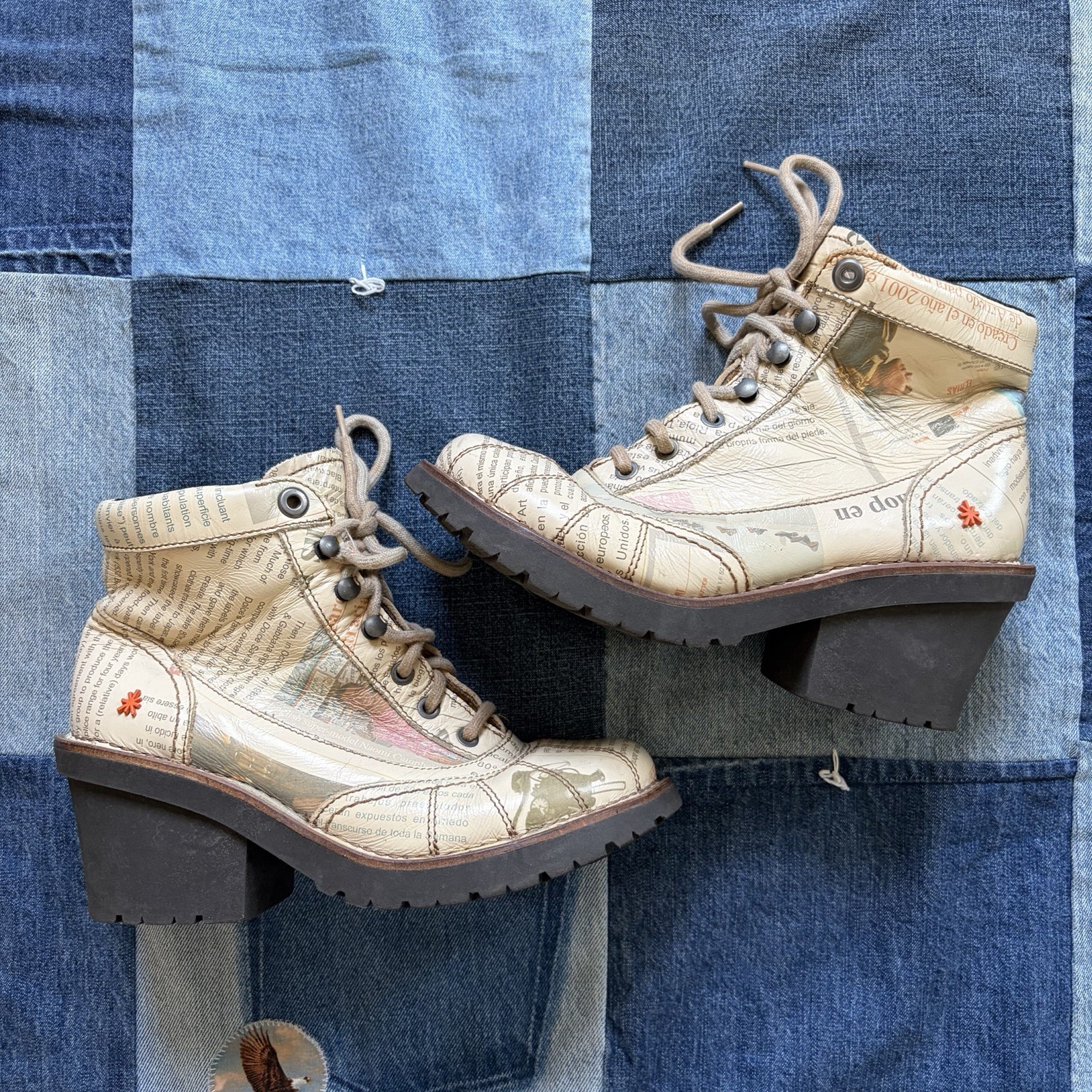 the art company lace up heeled leather boots newspaper unique eclectic size 41