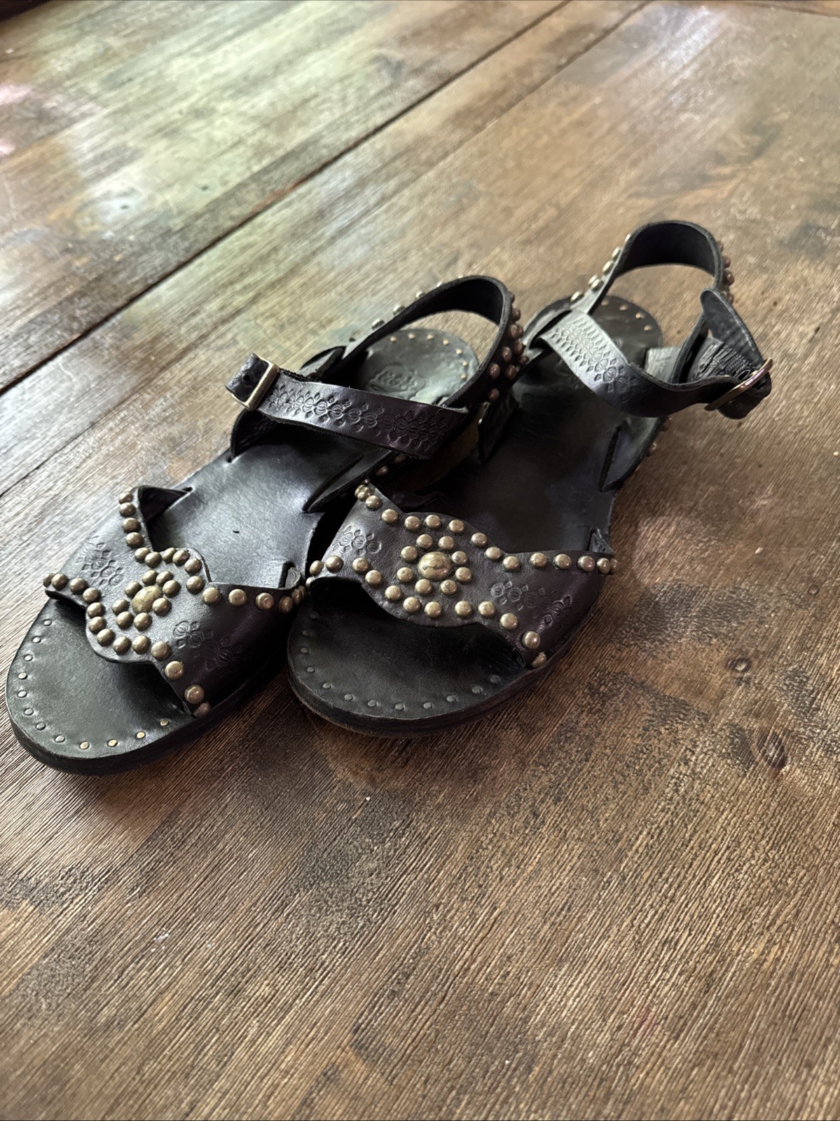 ASH Sandals Black Leather Brass Studs EU 39 US 8 Goth Punk Metal