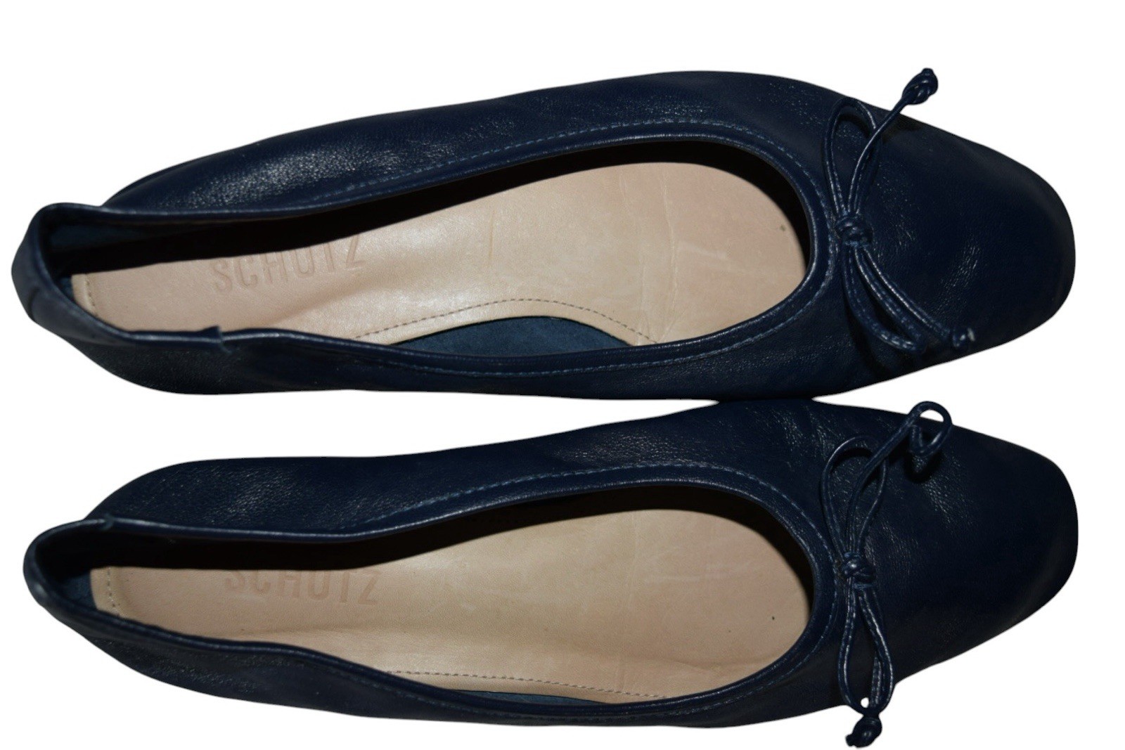 Schutz Womens 9B Blue Leather Bow Ballet Flats Made Brazil #1460