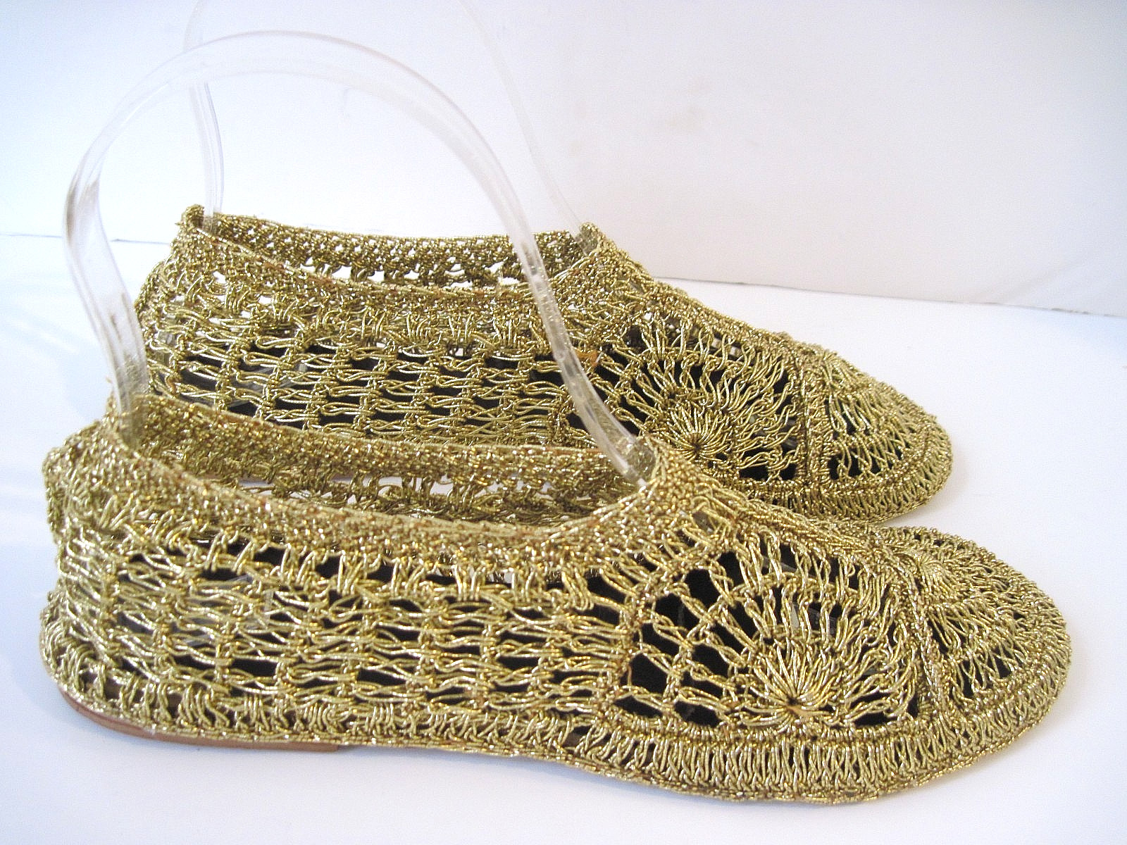 1950s Bertlyn Metallic Golden Ballet Slippers New York Slip On Womens Size M