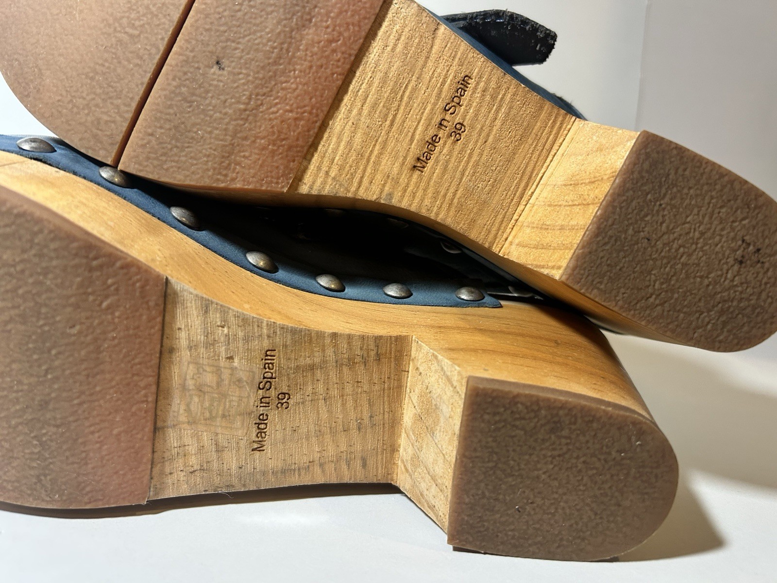 Free People Culver City Clogs Teal Blue Leather Wood Platform Buckle Studded 9
