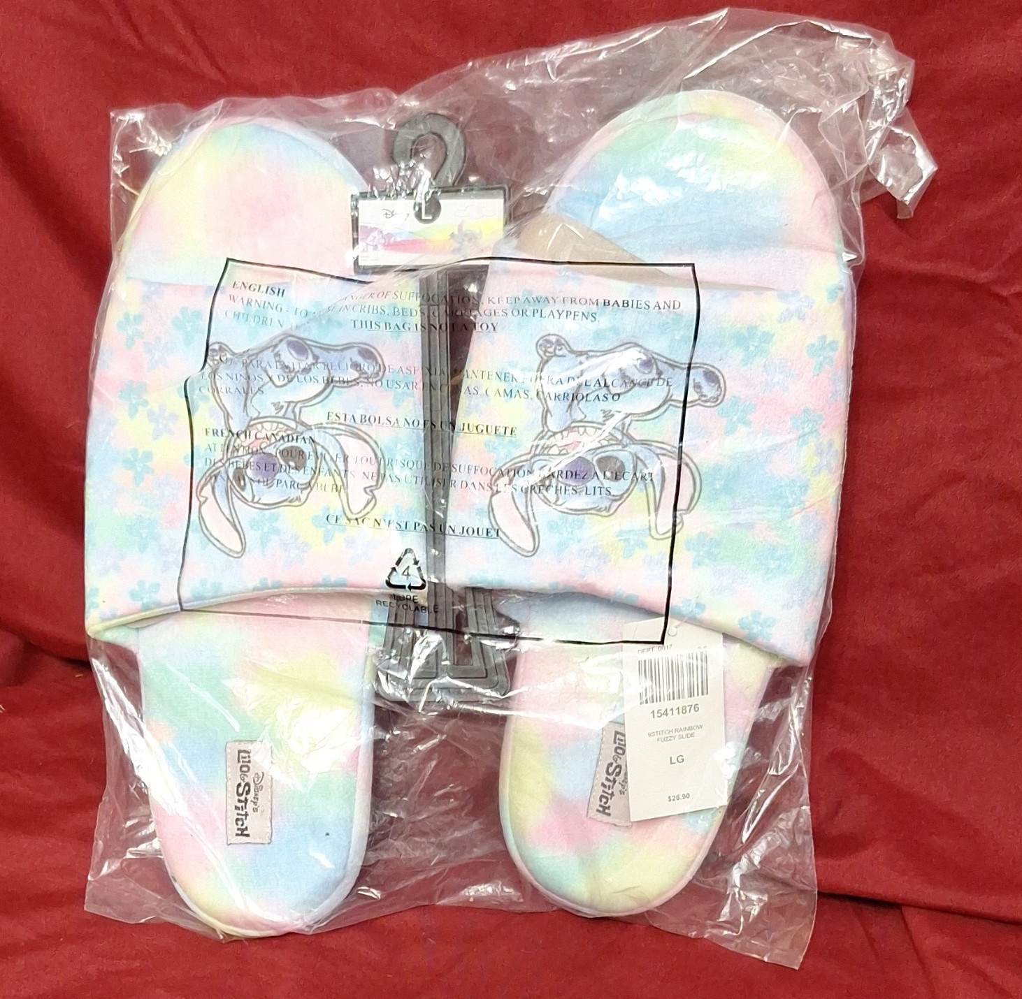 Disney Stitch Rainbow Tie Dye slippers sz L