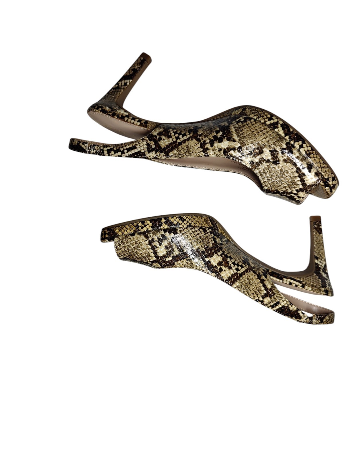 Kelly & Katie Open-Peep-Toe Brown Snakeskin Strappy 3.25″ Heels 9.5M