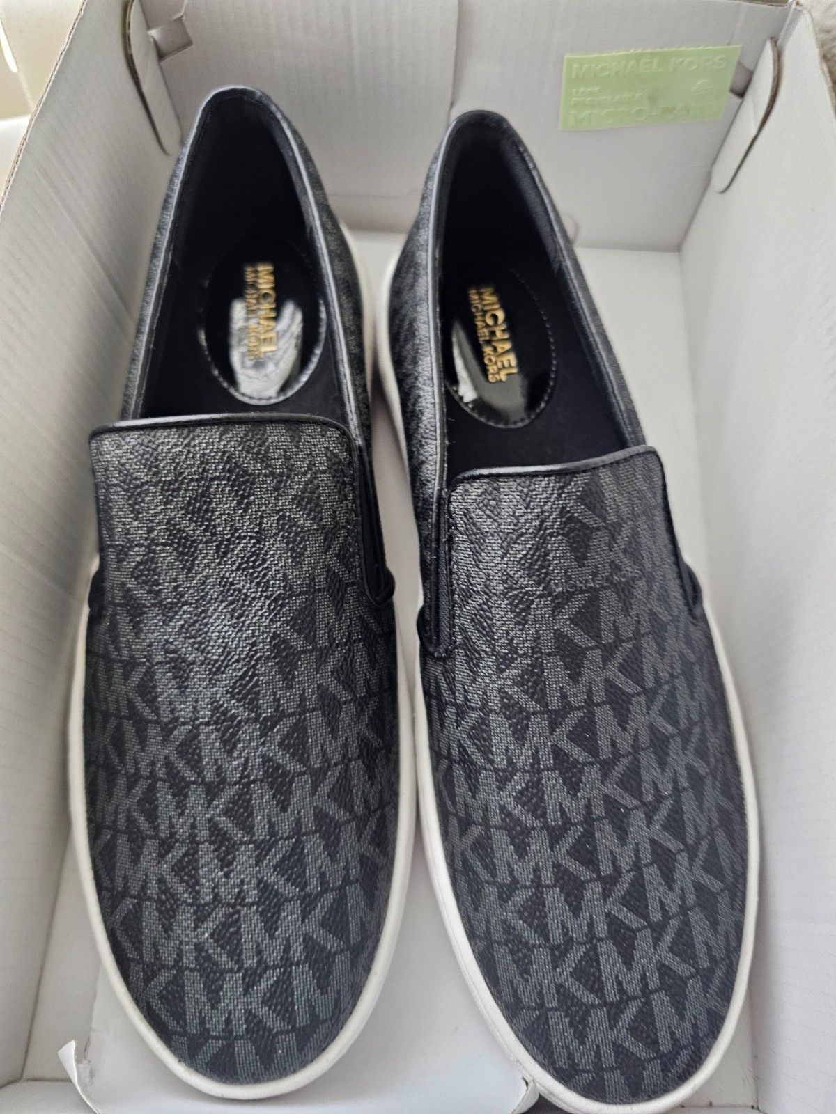 Michael Kors Keaton Womens Shoes Sz 6.5 M Black Signature Logo Slip On Sneakers