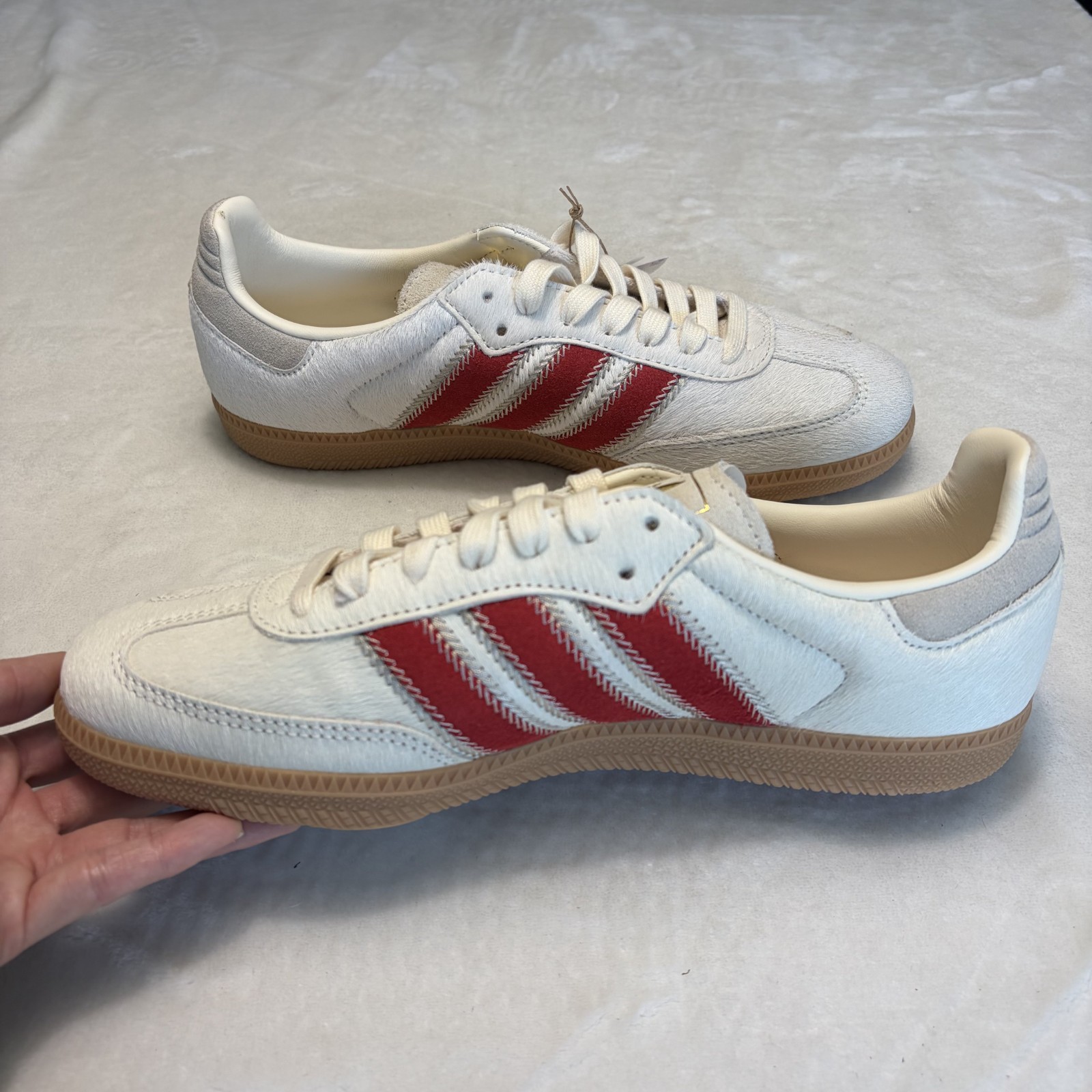 Adidas Samba OG Pony hair Beige/Cream White/Better Scarlet JS3935 – Womens 10.5