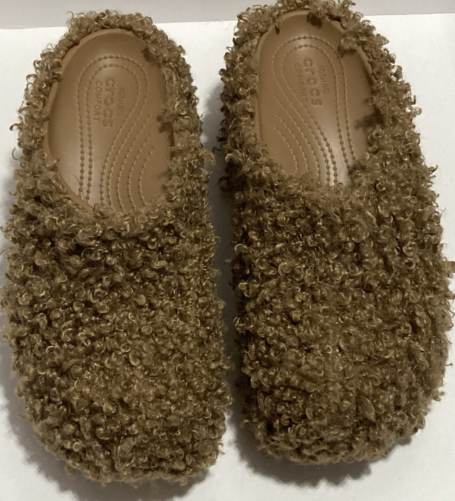 Crocs Siren Doodle Faux Fur Clogs Women 11 Mens 9 Brown Platform 3.5 inch Heel