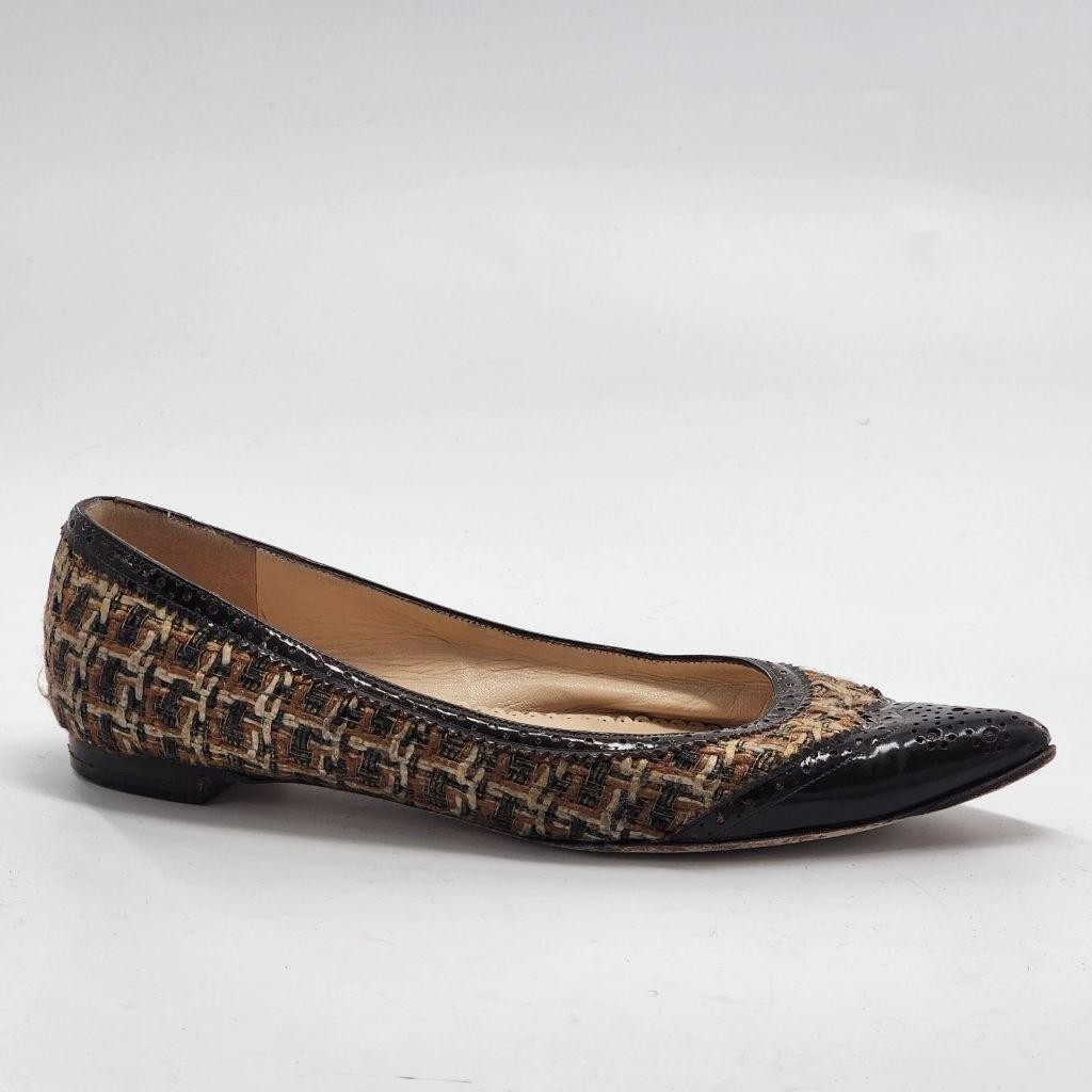 OSCAR DE LA RENTA Brown Black Tweed Pointed Toe Flats Size 7