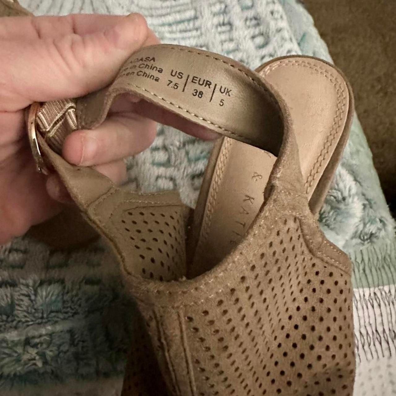 Kelly & Katie Ladasa Tan Suede Perforated Block Heel Sandals