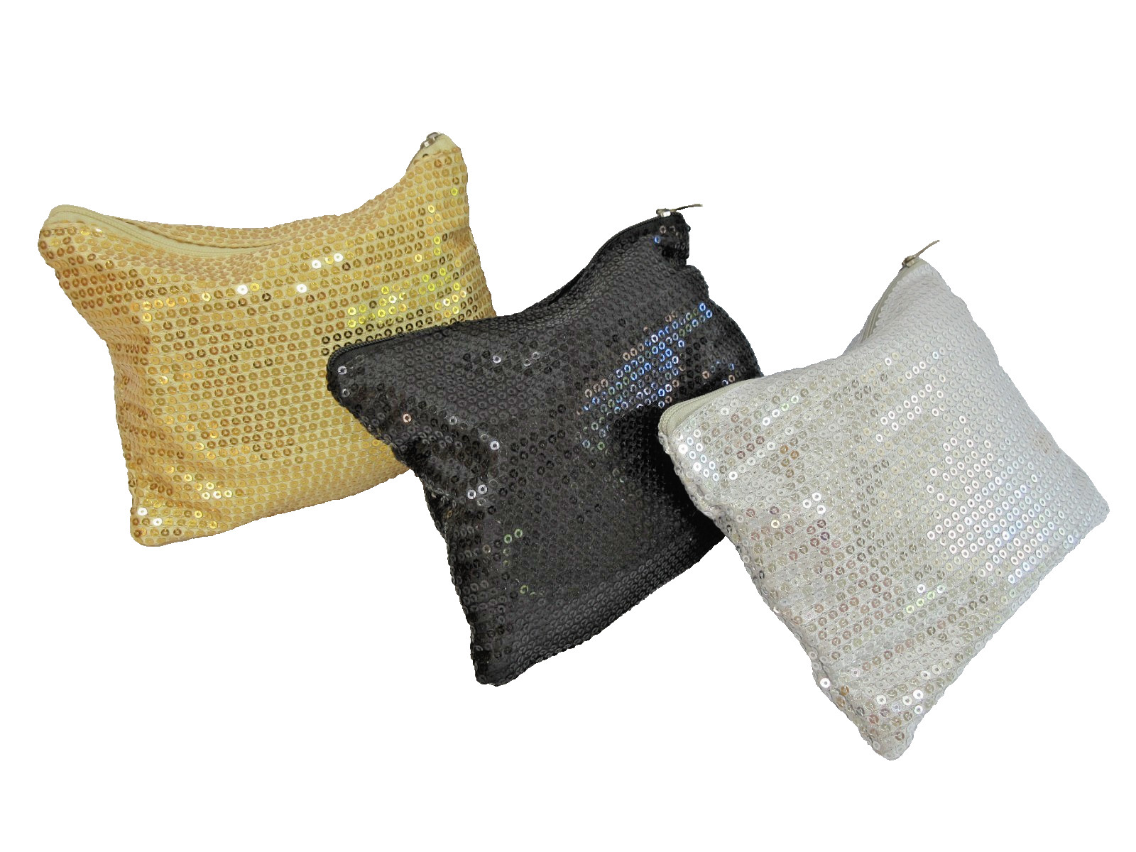 SILKY TOES 3 Pairs Folding Flats Shoes Slippers in Pouch Sz XL/9 Blk Gold Silver